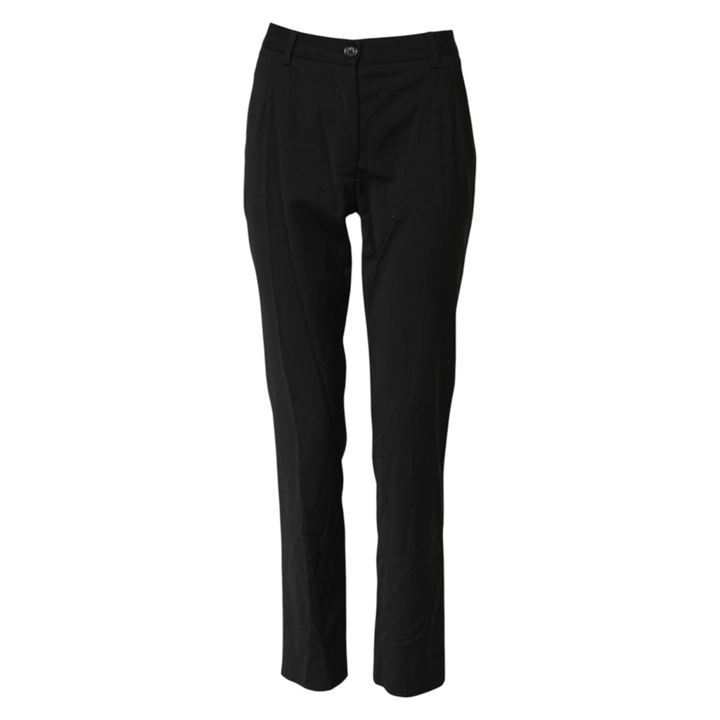 Pantalon noir Dolce & Gabbana STAFF à taille moyenne et coupe tapered, vue de face sur fond blanc.