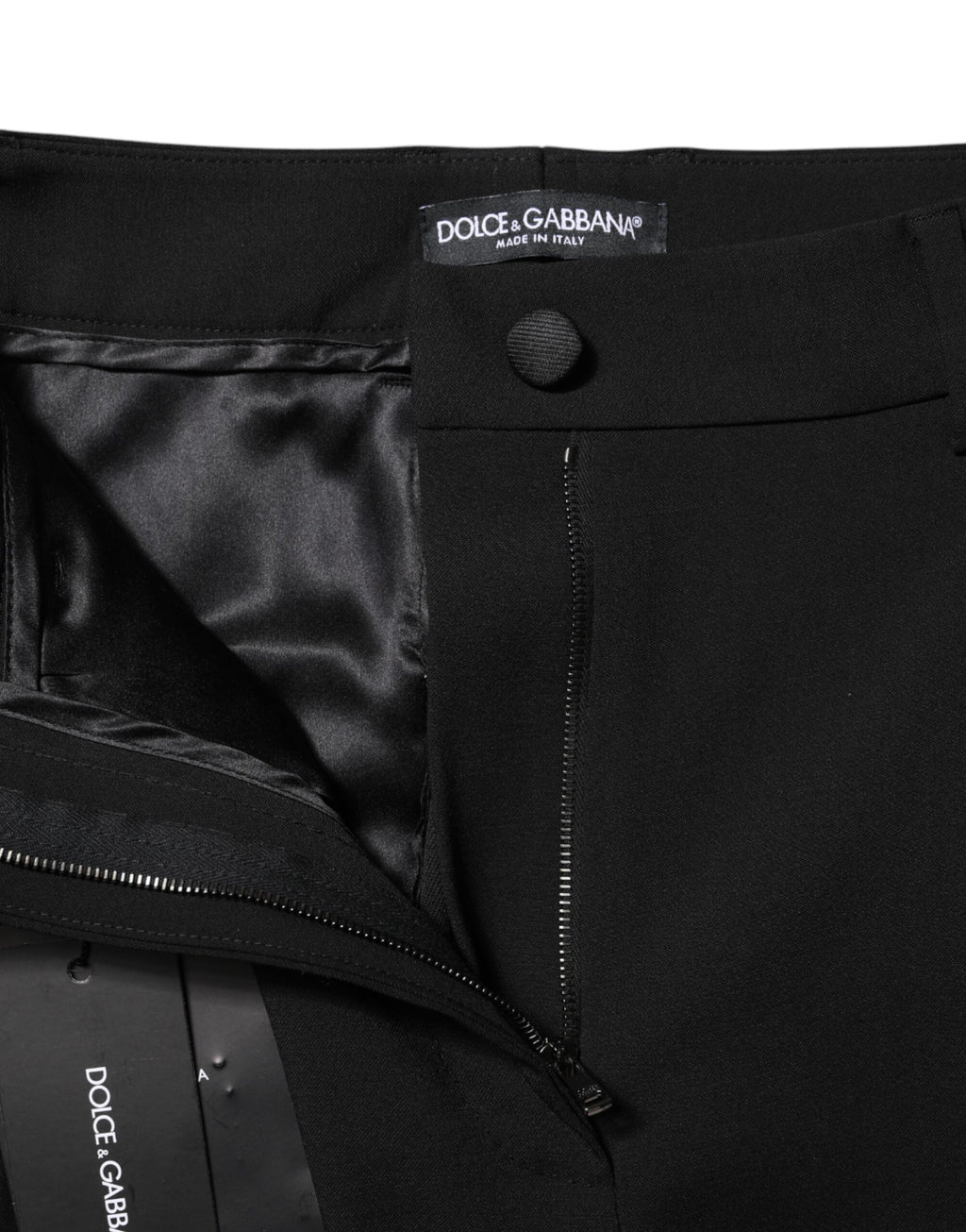 Pantalons formels en laine noire à taille haute de Dolce & Gabbana, élégants et sophistiqués pour femme.