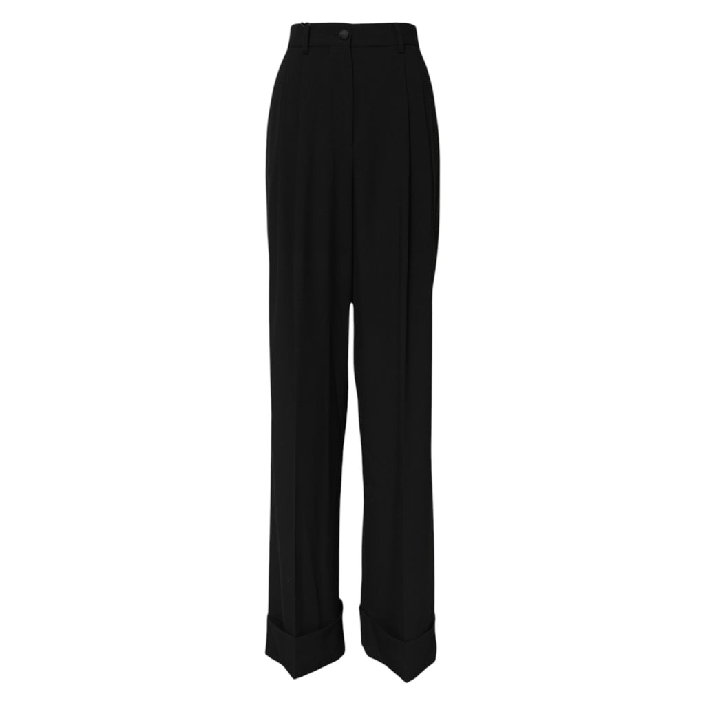 Pantalons formels noirs en laine à taille haute de Dolce & Gabbana, style élégant et sophistiqué, visibles en gros plan.
