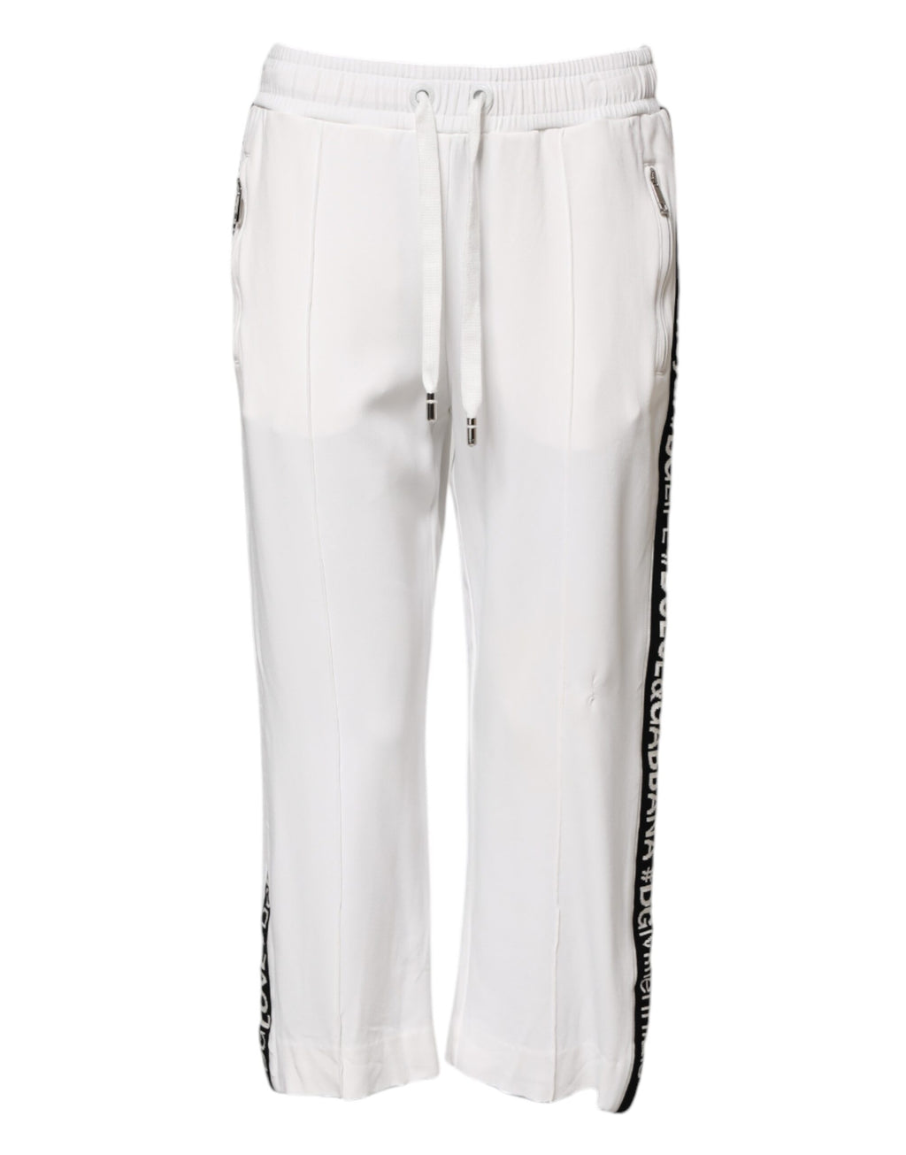 Pantalon jogger blanc en viscose de Dolce & Gabbana, pantalon décontracté avec ceinture élastique et poches latérales.
