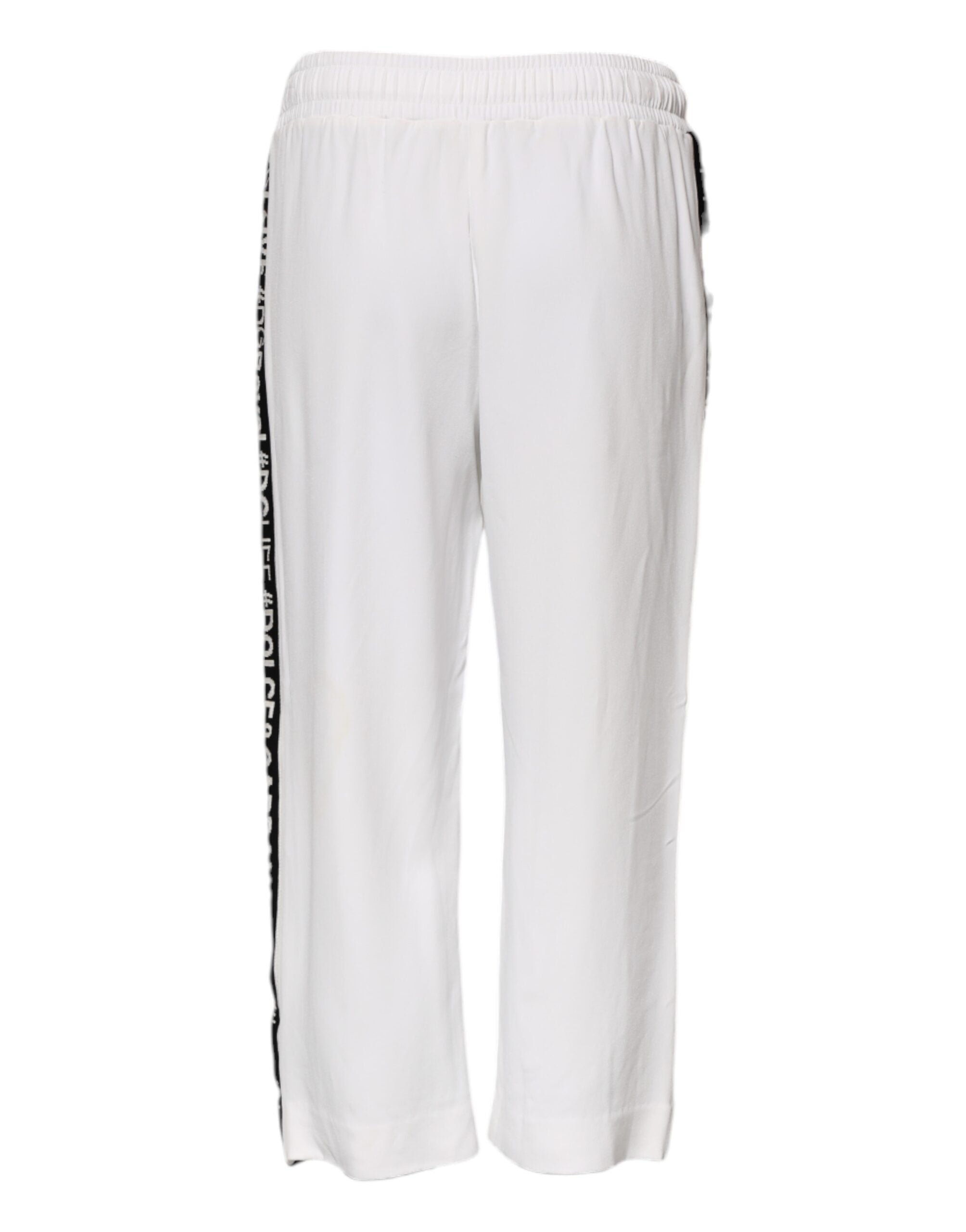 Pantalon jogging blanc en viscose de Dolce & Gabbana, pantalon décontracté avec ceinture élastique et poches latérales.