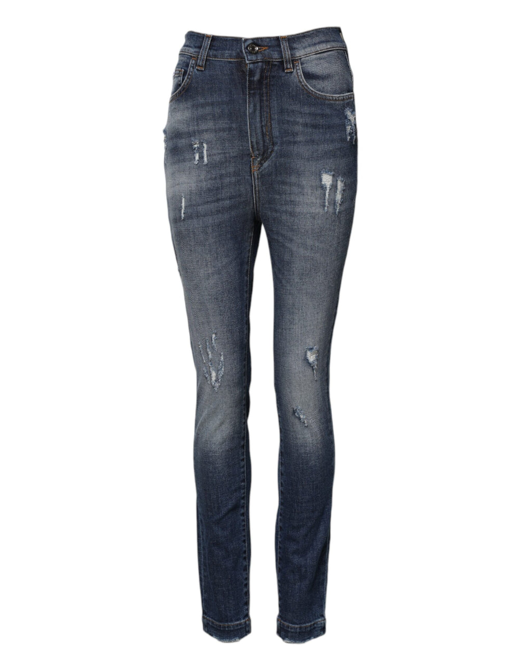Jeans Skinny en denim bleu à taille haute Dolce & Gabbana, coupe ajustée et détails classiques visibles sur l'image.