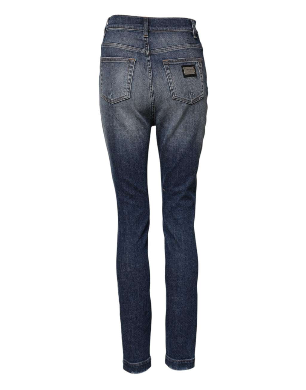 Jeans en denim coton bleu Dolce & Gabbana, taille haute, skinny, coupe ajustée, visible sur le mannequin.