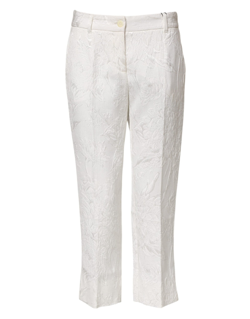 Pantalon en coton blanc à jacquard floral Dolce & Gabbana, coupe élégante et détails sophistiqués, vue de face.