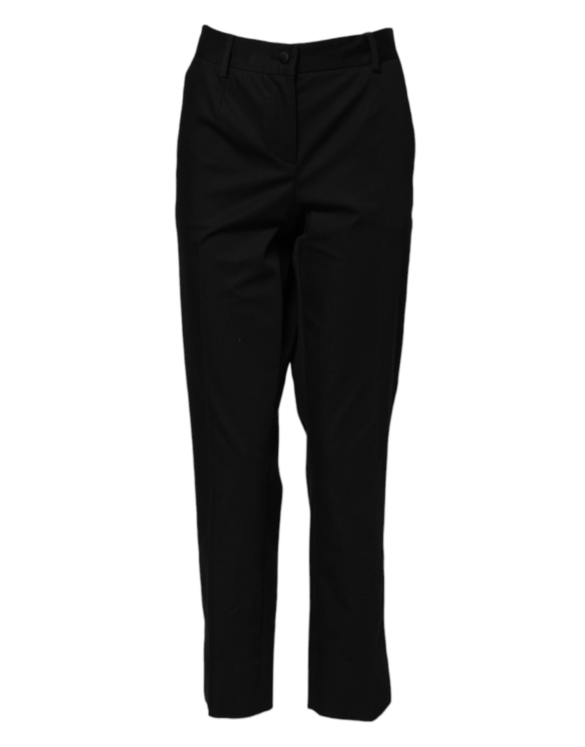 Pantalon formel noir en coton à taille haute de Dolce & Gabbana, vue de face, détails élégants et coupe sophistiquée.