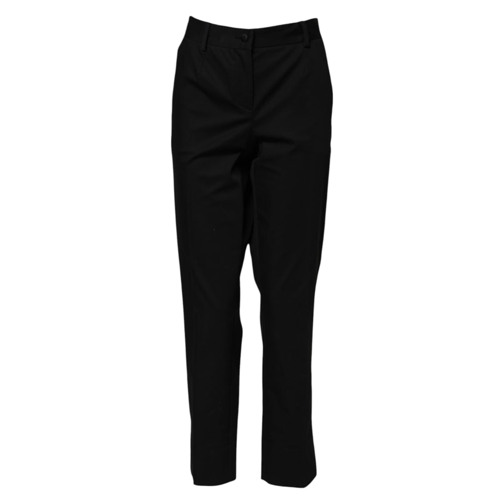 Pantalon noir en coton à taille haute de luxe Dolce & Gabbana, style formel et élégant, visible en image.