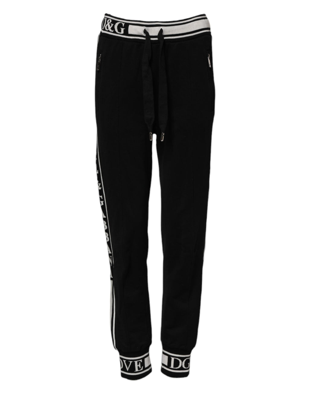 Pantalon jogger noir en coton Dolce & Gabbana avec logo à la taille, style décontracté et moderne.