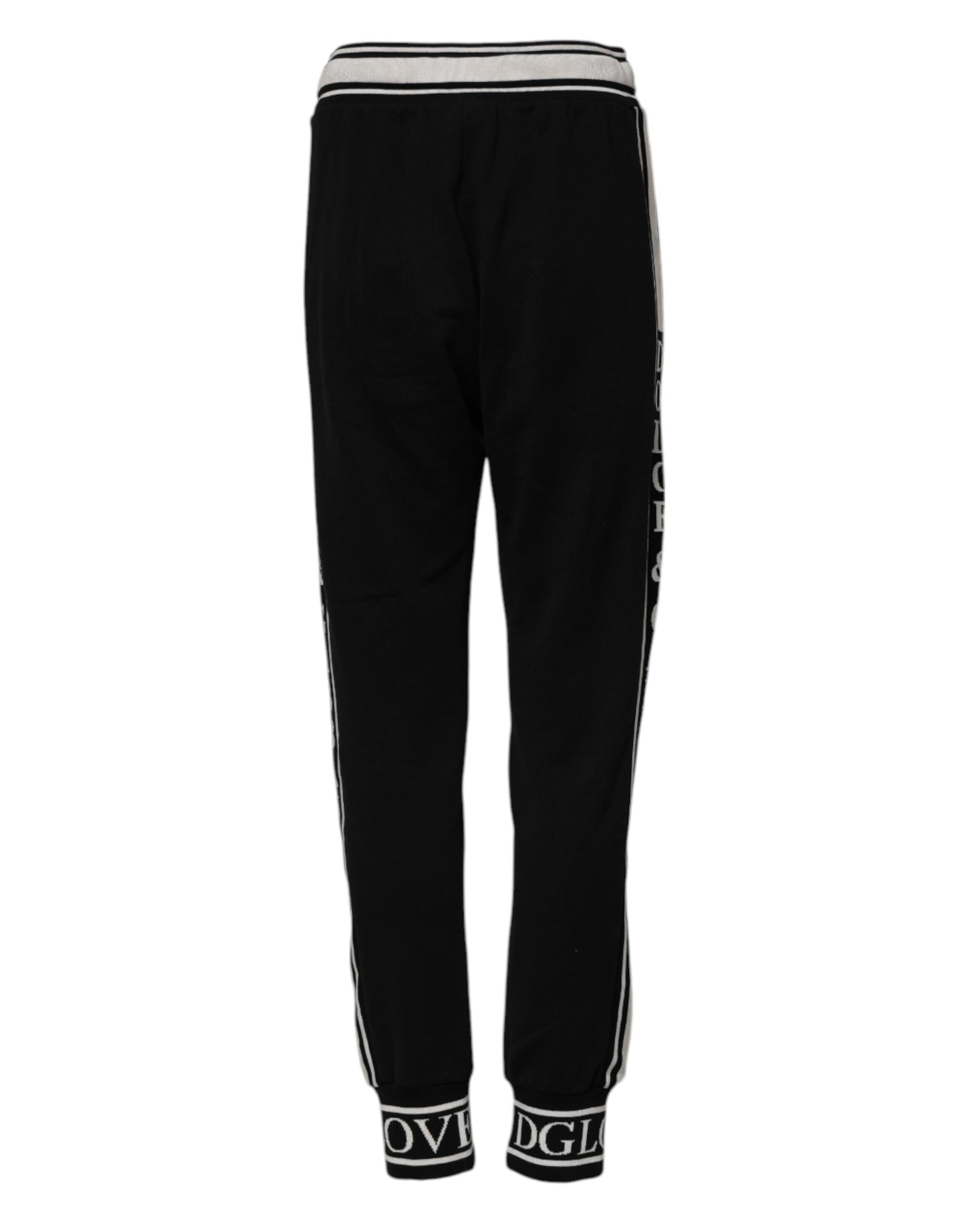 Pantalon jogger noir en coton Dolce & Gabbana avec logo à la taille, style décontracté et confortable.