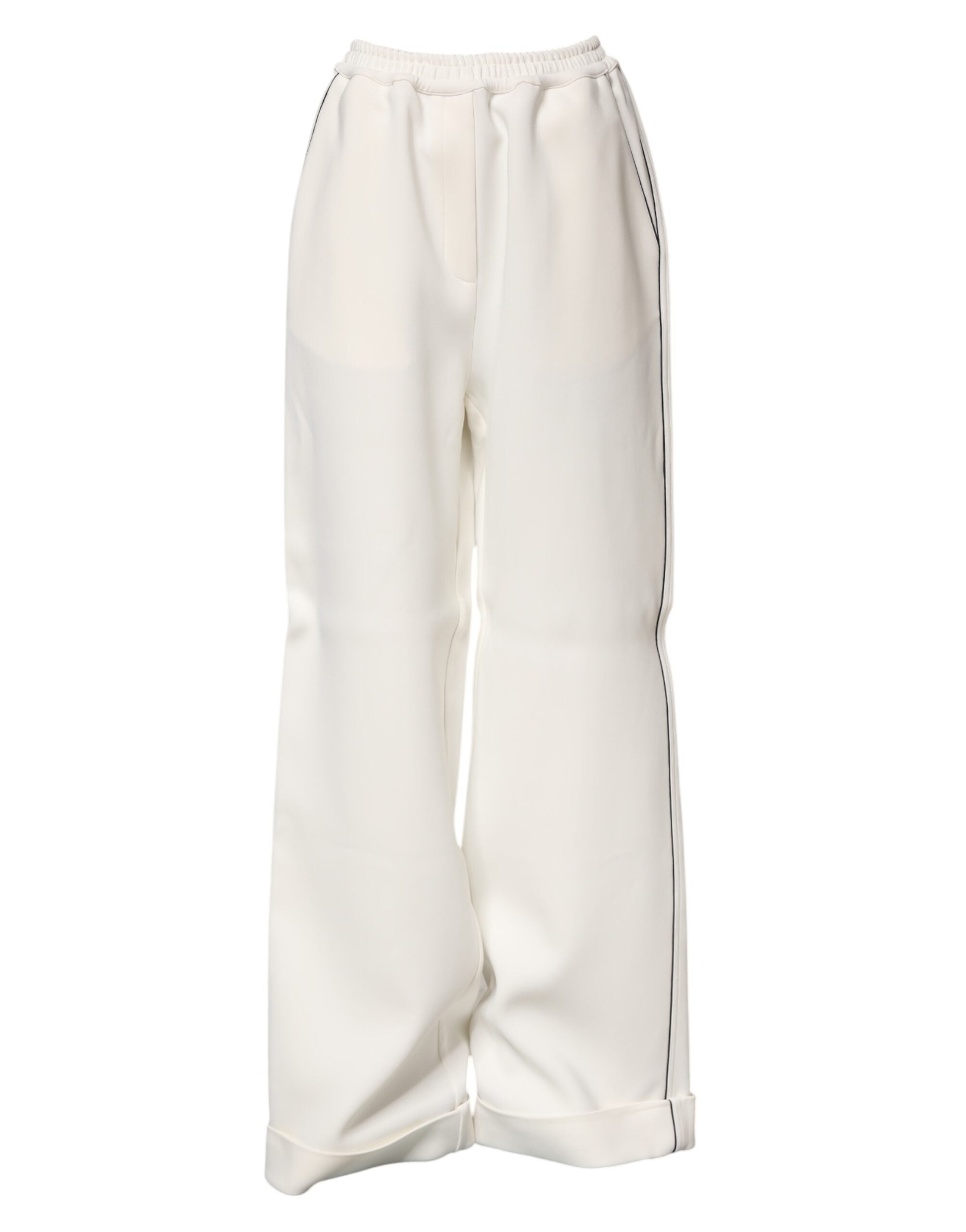 Pantalon large en viscose blanc de Dolce & Gabbana, style pull-on, vue de devant, élégant et confortable.