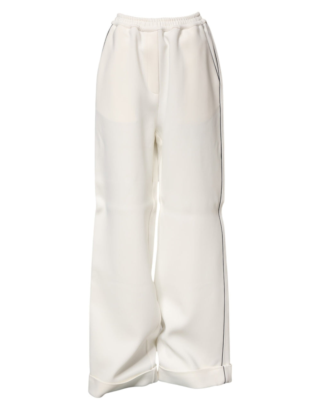 Pantalon large en viscose blanc Dolce & Gabbana à enfiler, coupe ample et élégante, vue de face sur fond neutre.