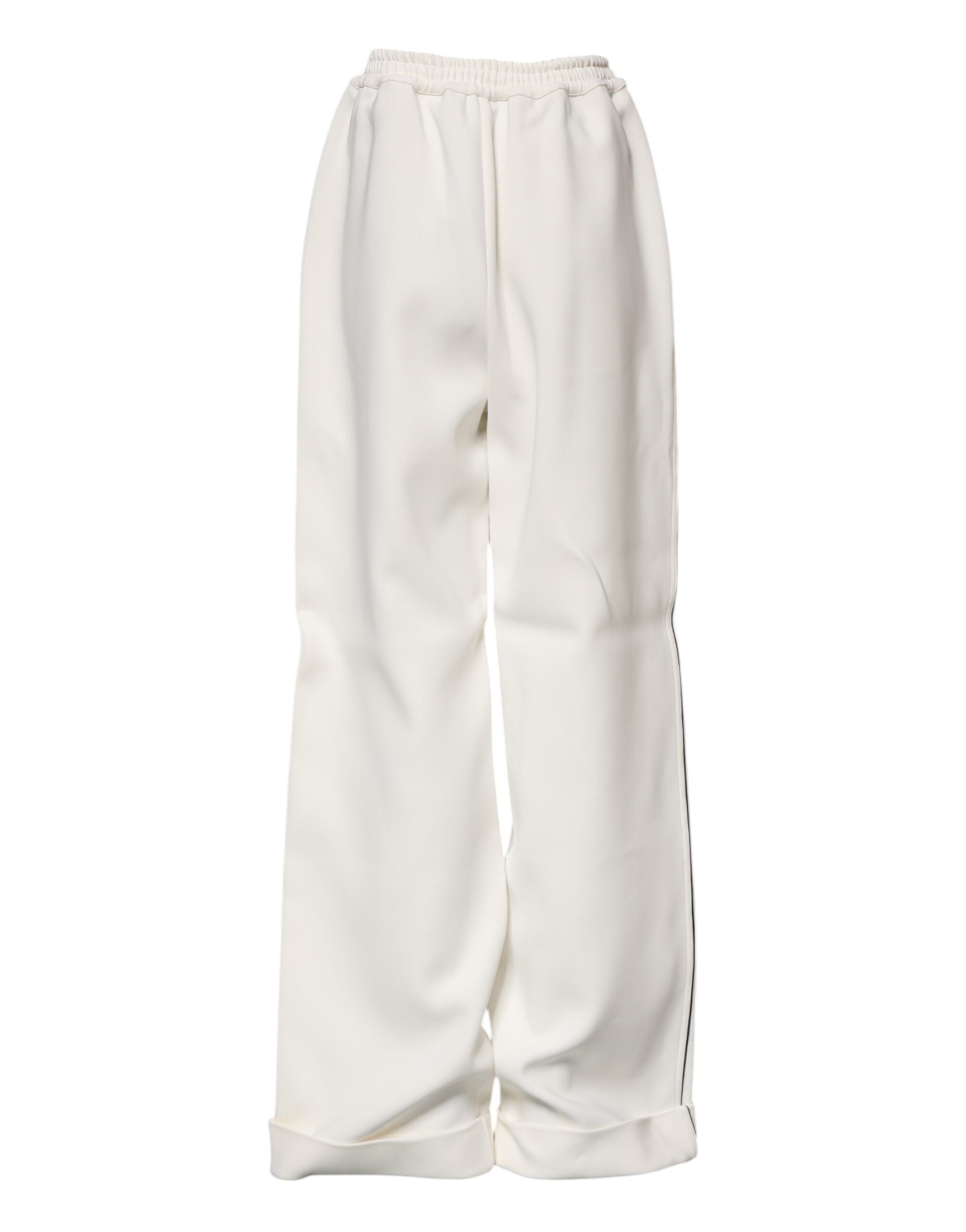 Pantalons larges en viscose blancs de Dolce & Gabbana, style pull-on, visible avec une coupe fluide et élégante.