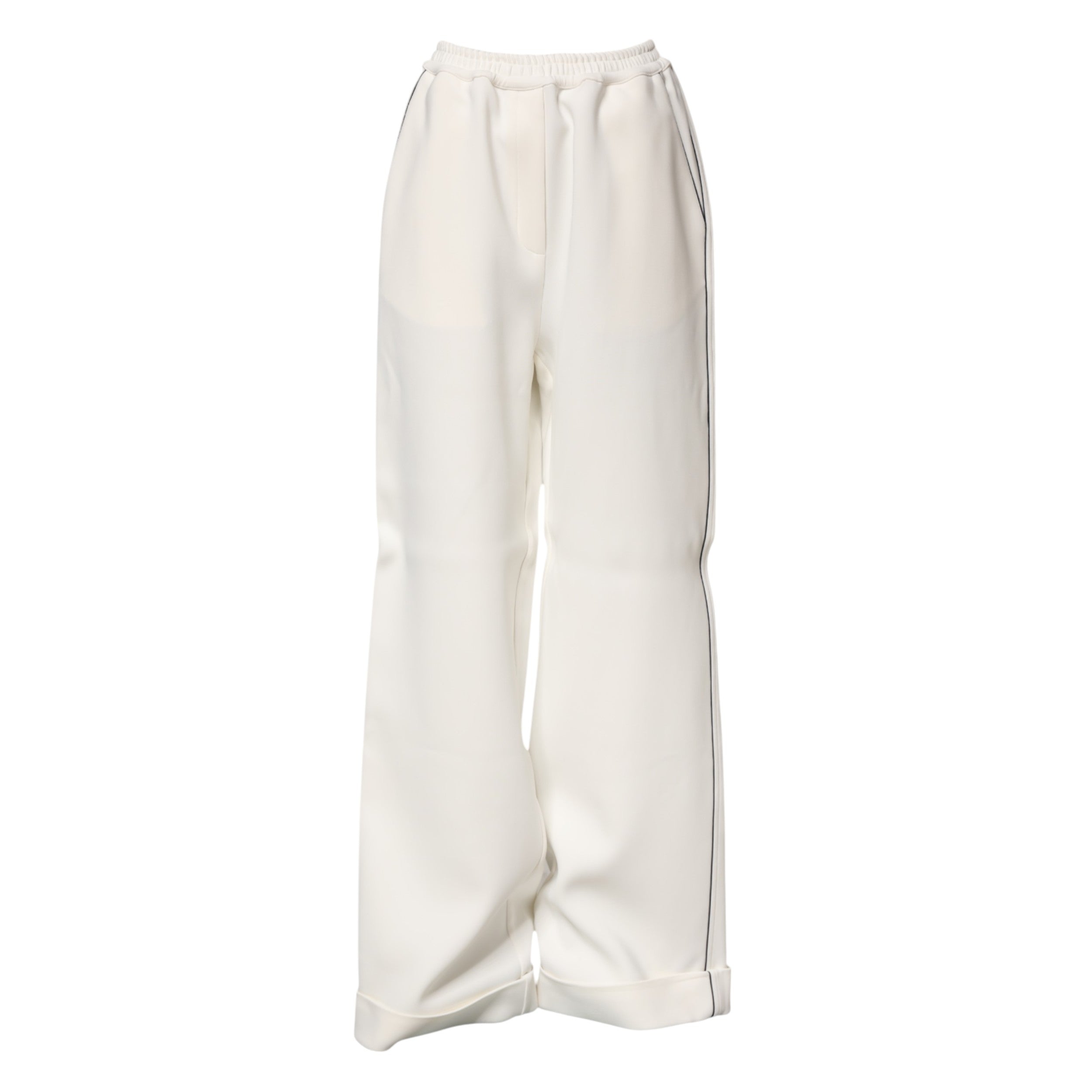 Pantalons blancs en viscose à jambes larges et à enfiler, de la marque Dolce & Gabbana, visibles sur l'image.