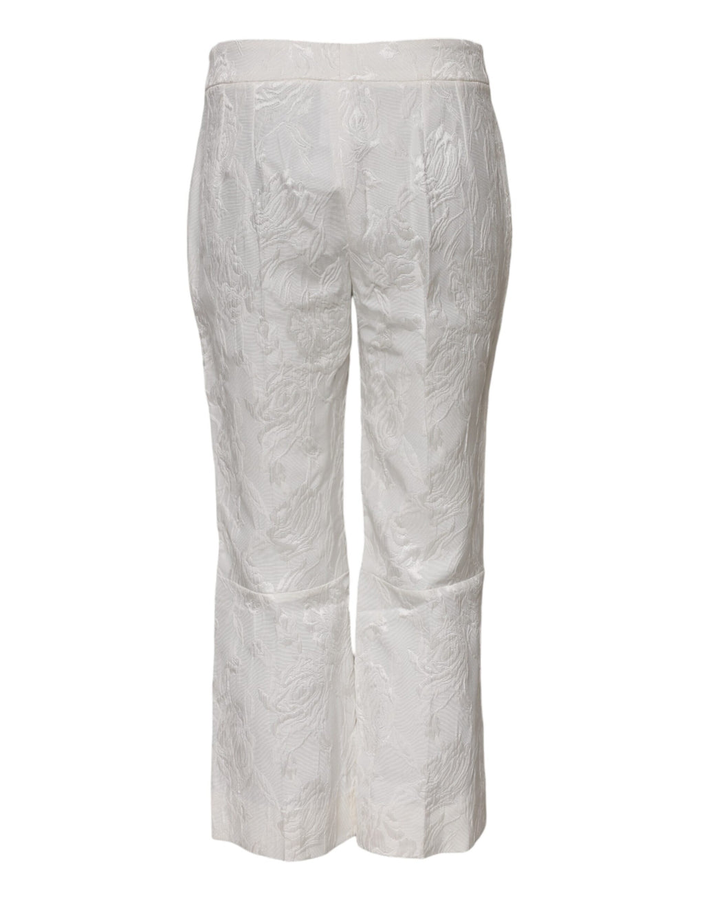 Pantalons en coton blanc à jacquard floral de Dolce & Gabbana, style élégant et sophistiqué.