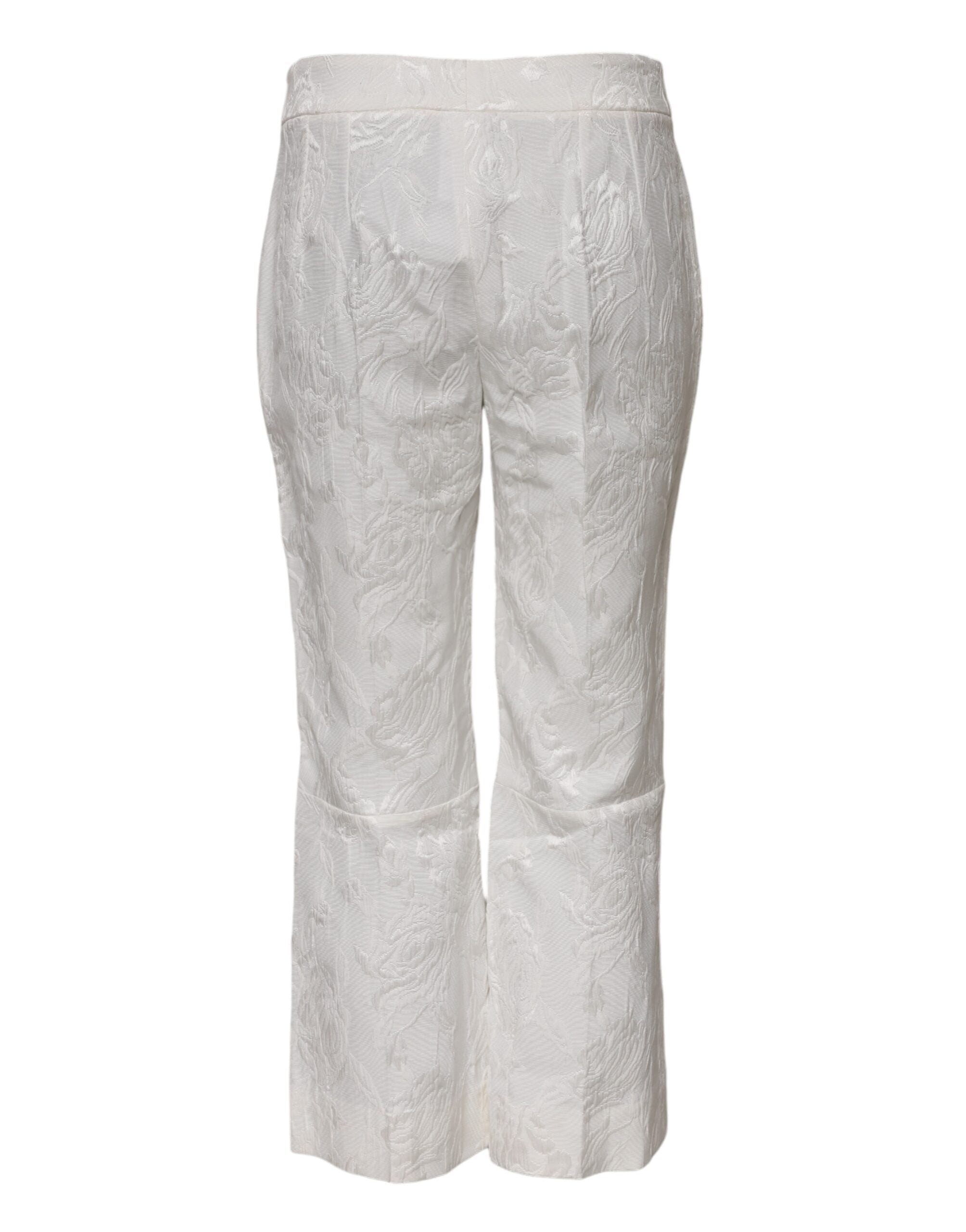 Pantalons en coton blanc à jacquard floral de Dolce & Gabbana, style élégant et sophistiqué.