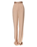 Pantalons beige en polyester Dolce & Gabbana, taille moyenne, coupe tapered, vue de devant sur un mannequin.