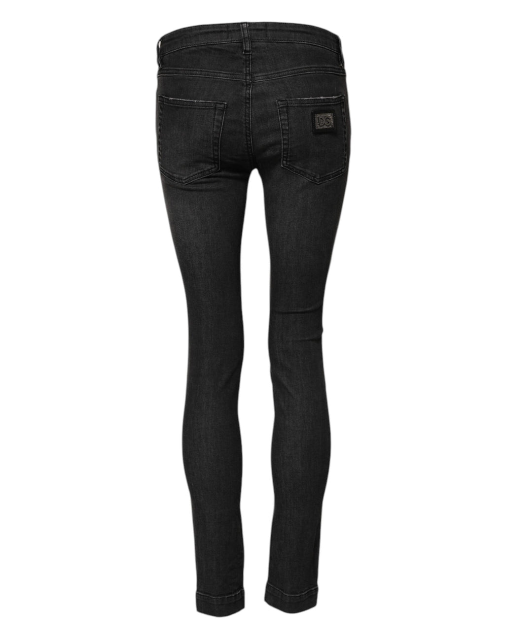 Jeans skinny en denim noir Dolce & Gabbana, taille basse, en coton, visible sur l'image.