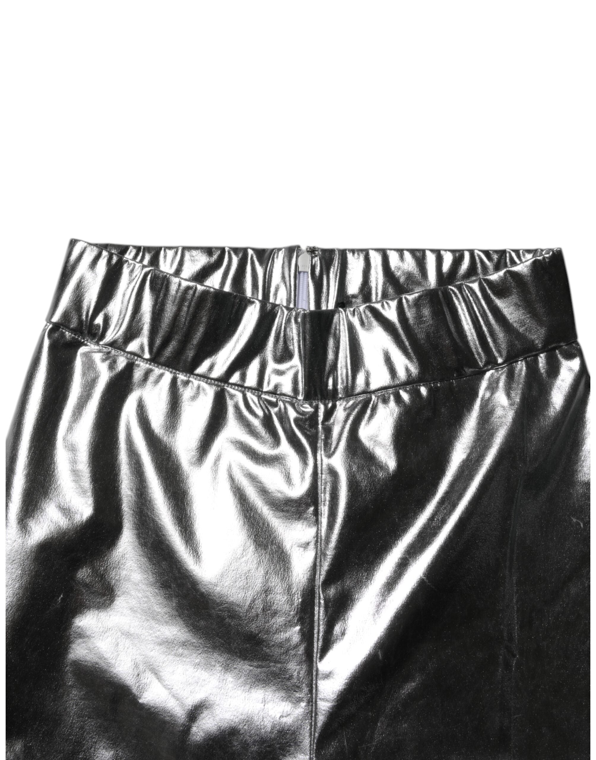 Leggings slim en polyester argenté brillant de Dolce & Gabbana, ajustés et élégants, pour un look moderne et sophistiqué.