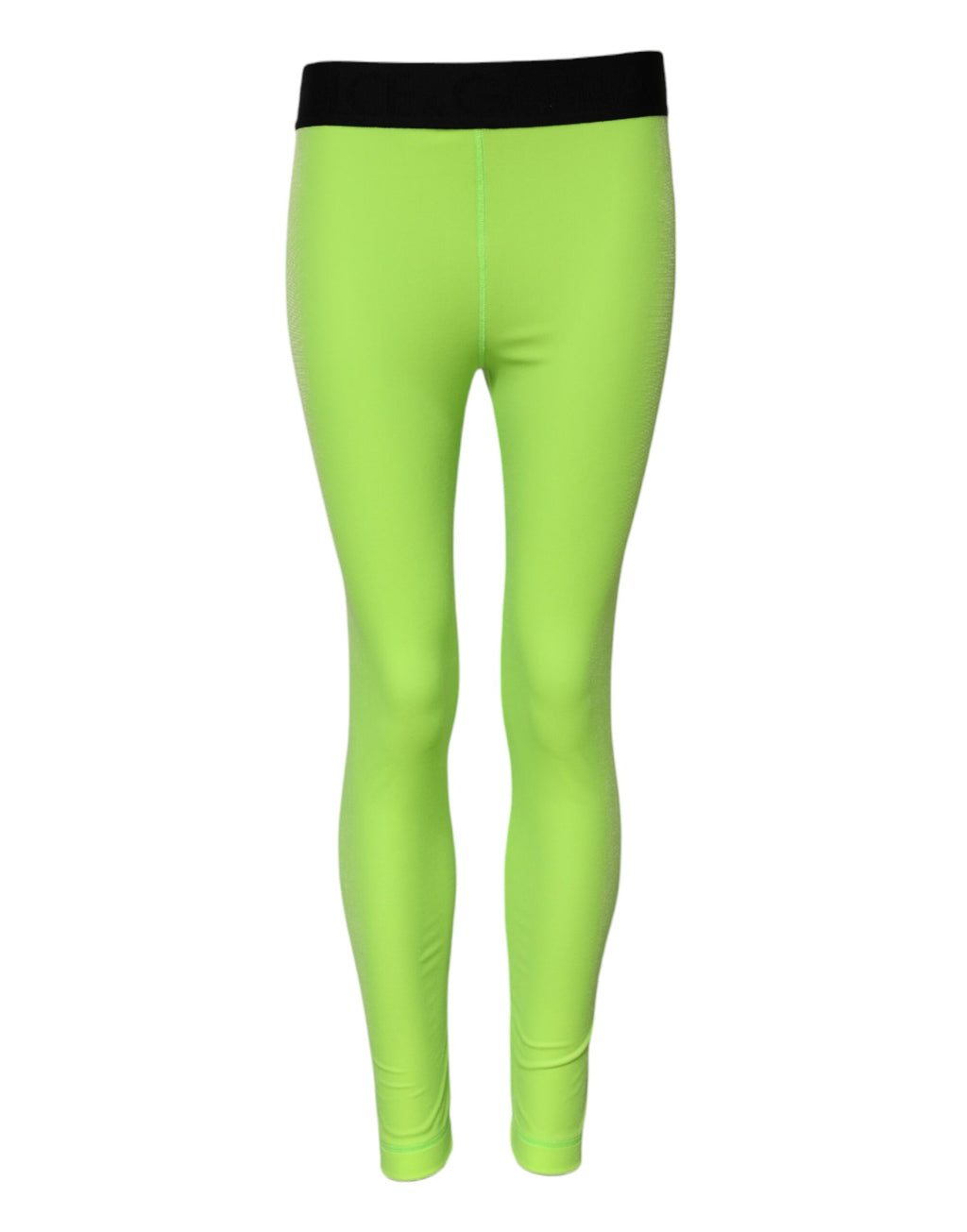 Pantalons slim en nylon vert Dolce & Gabbana, coupe ajustée et moderne, visibles en gros plan dans l'image.