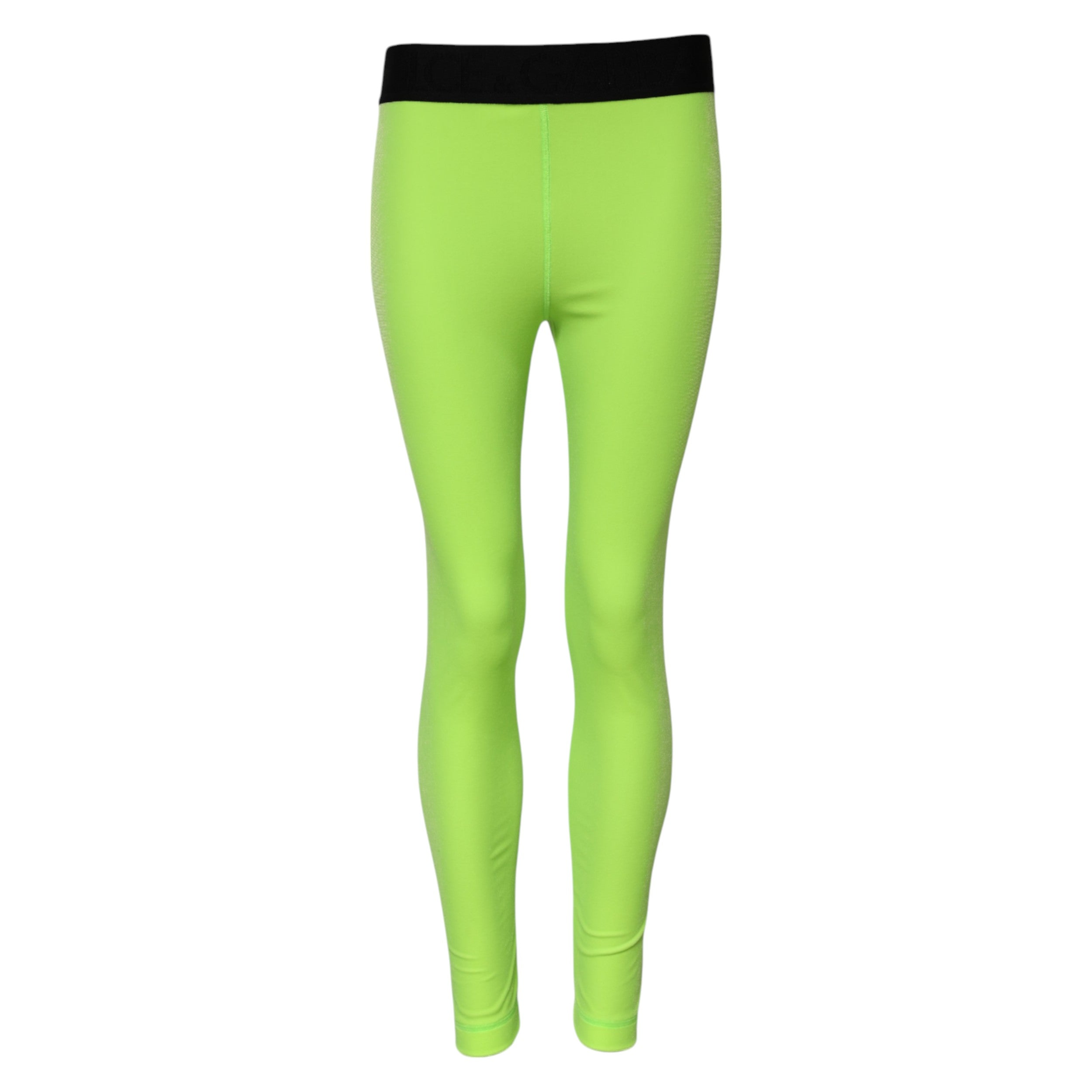 Leggings slim en nylon vert de Dolce & Gabbana, ajustés et élégants, visibles en détail dans l'image.