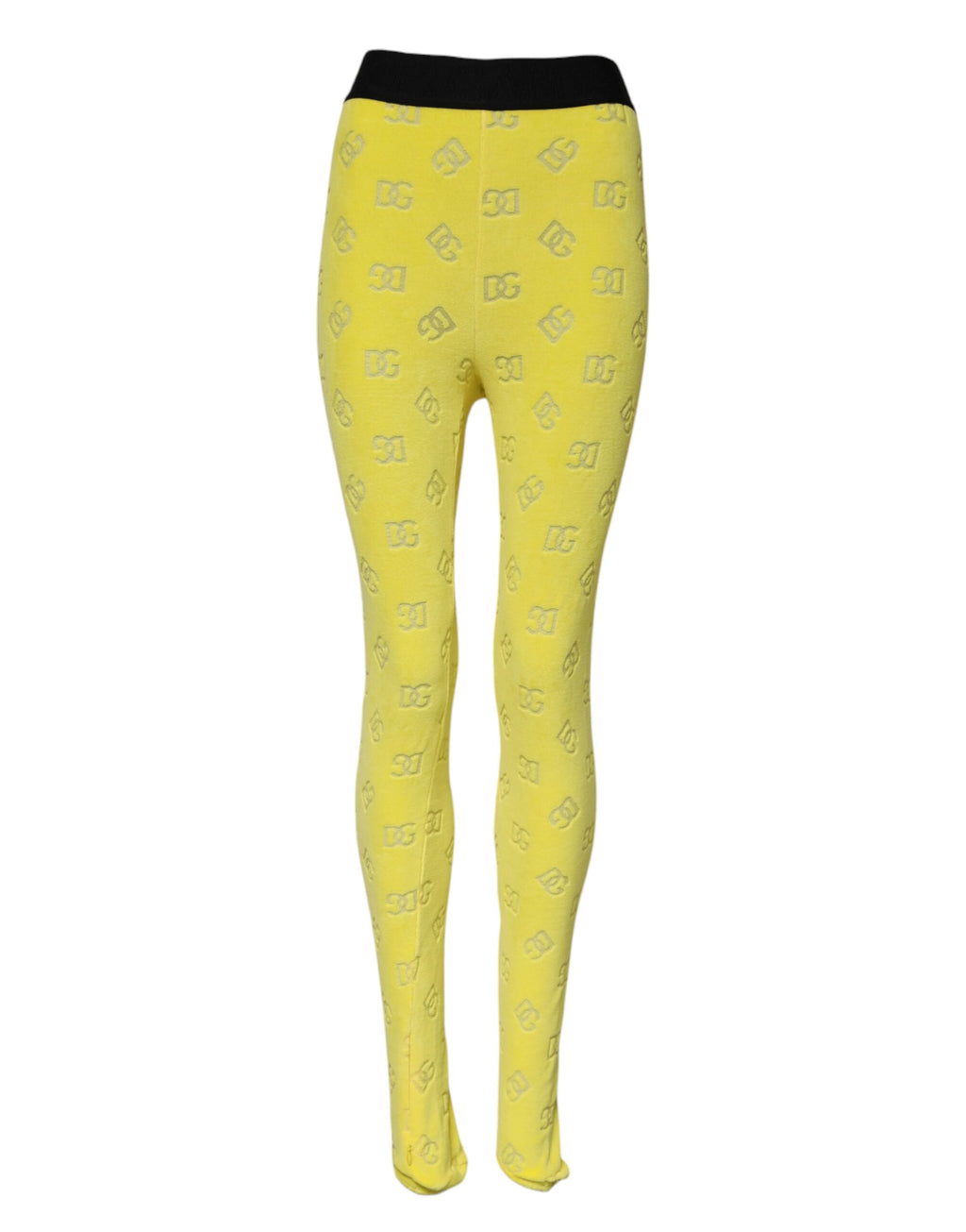 Leggings slim fit Dolce & Gabbana jaunes avec logo visible, taille fine et design élégant, en coton extensible.