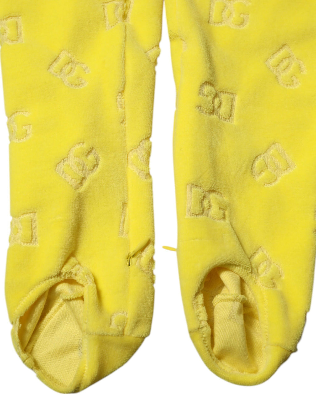 Leggings slim fit Dolce & Gabbana jaunes avec logo, en tissu extensible, vue de face.