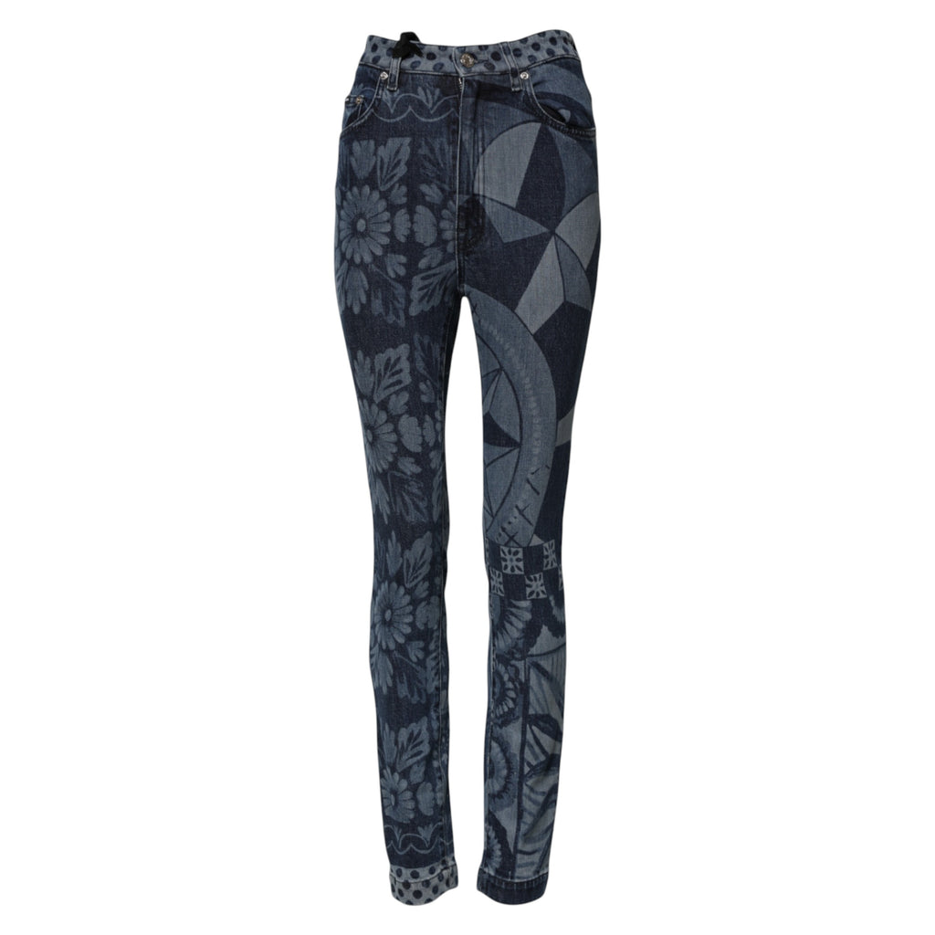Jeans slim en jean coton à motif graphique bleu de Dolce & Gabbana, style moderne et tendance.