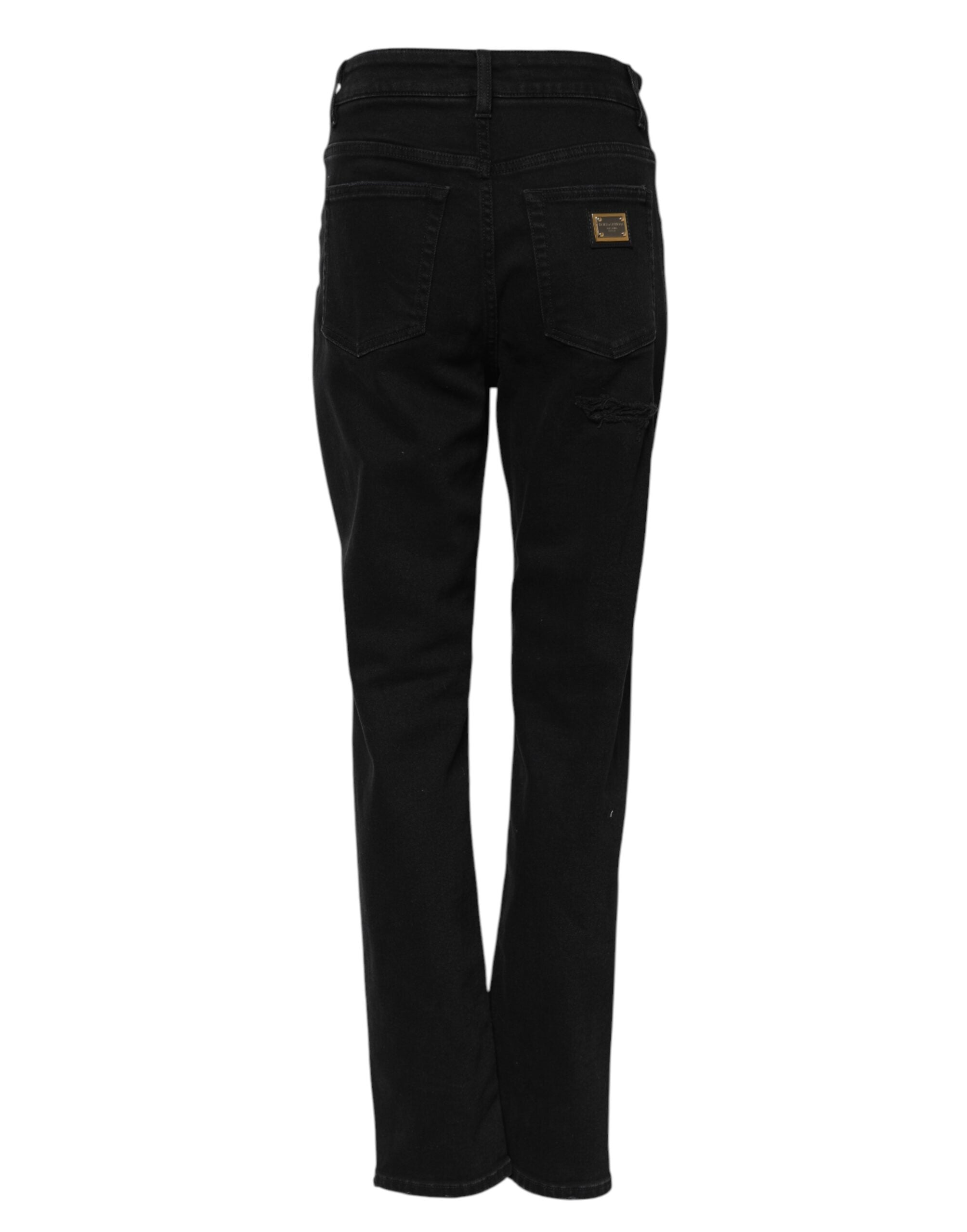 Jeans décontractés en denim noir Dolce & Gabbana pour homme, coupe boyfriend, en coton avec jambes évasées.