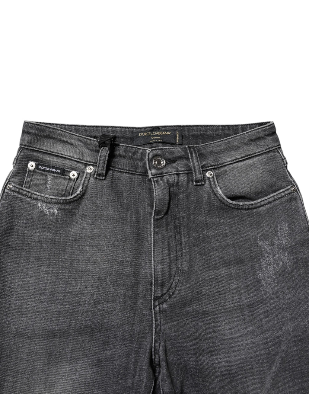 Jean skinny en coton gris foncé Dolce & Gabbana Audrey, coupe étroite et moderne, visible en détail dans l'image.