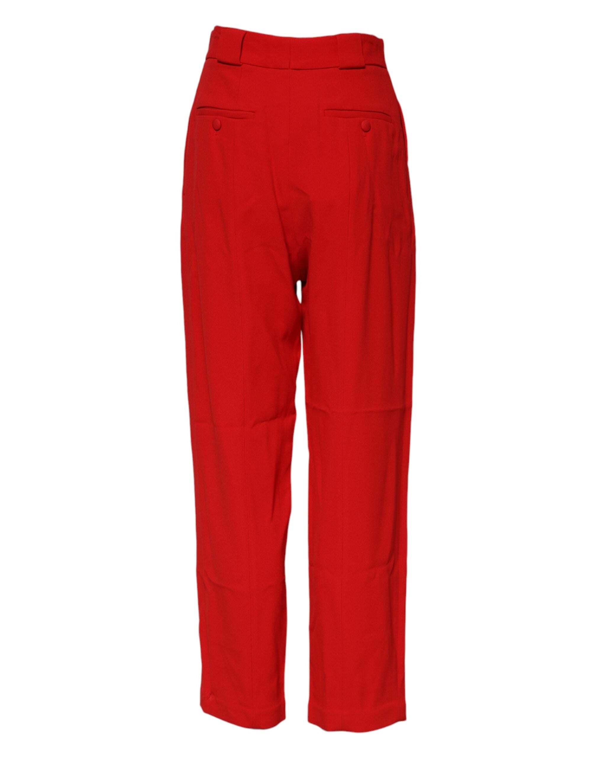 Pantalons Dolce & Gabbana en viscose rouge à taille haute et coupe tapered, affichant un style élégant et moderne.