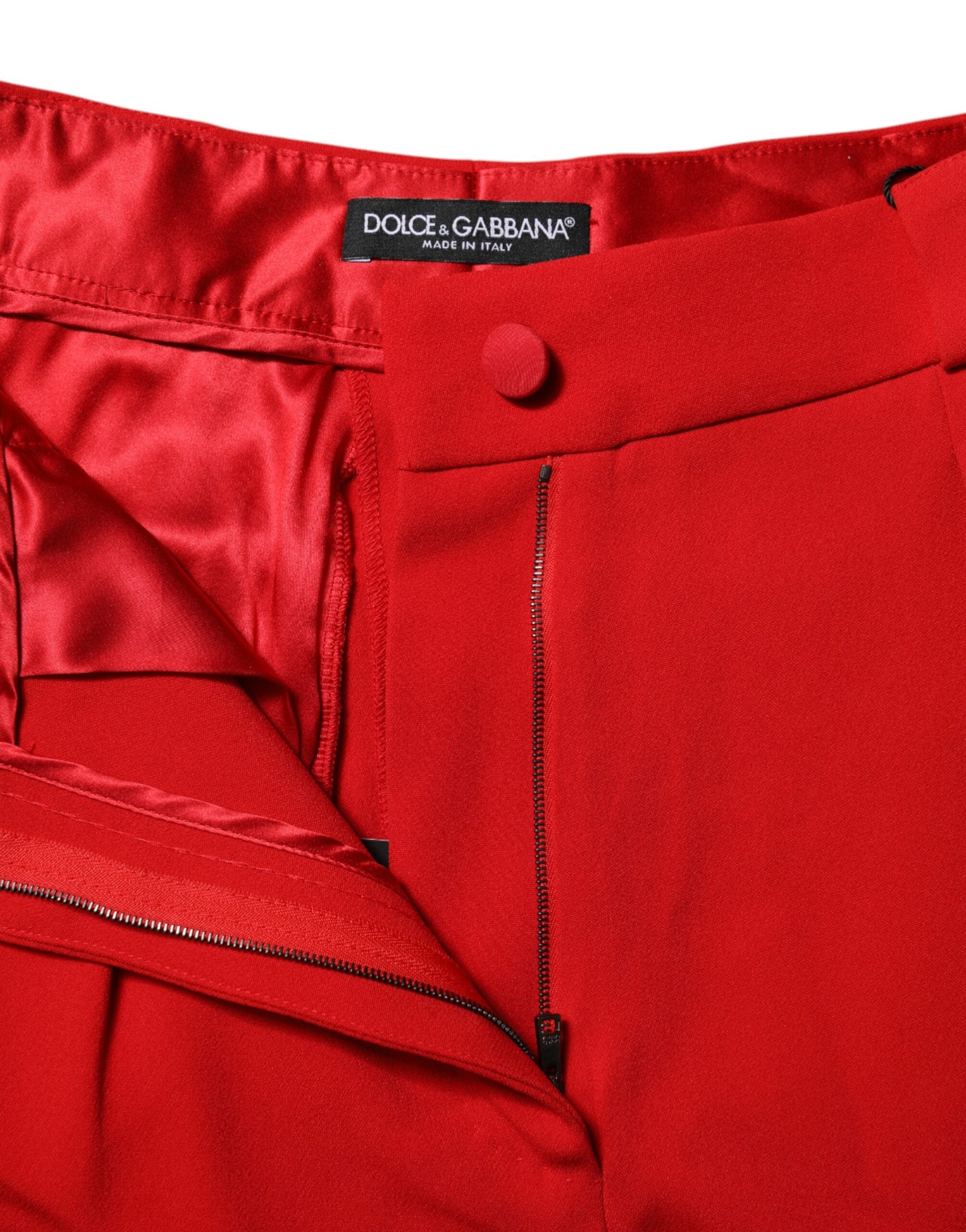 Pantalon taille haute en viscose rouge de Dolce & Gabbana, coupe tapered, élégant et tendance pour femme.