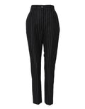 Pantalon noir à rayures Dolce & Gabbana taille haute et coupe tapered, en tissu élégant et tendance.