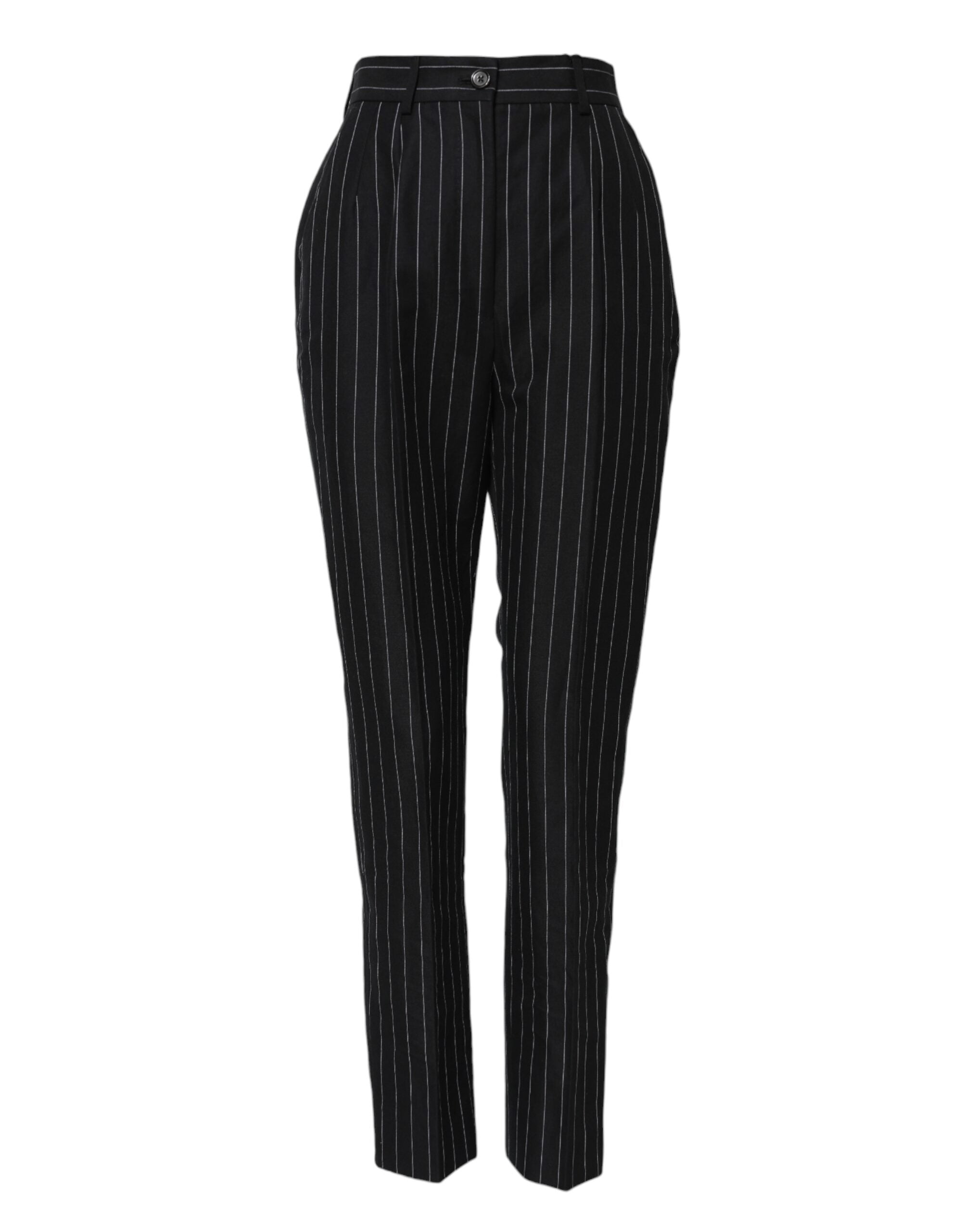 Pantalon noir à rayures Dolce & Gabbana taille haute et coupe tapered, en tissu élégant et tendance.