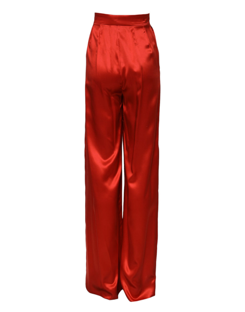 Pantalon ample en satin rouge à taille haute de Dolce & Gabbana, style élégant et moderne.
