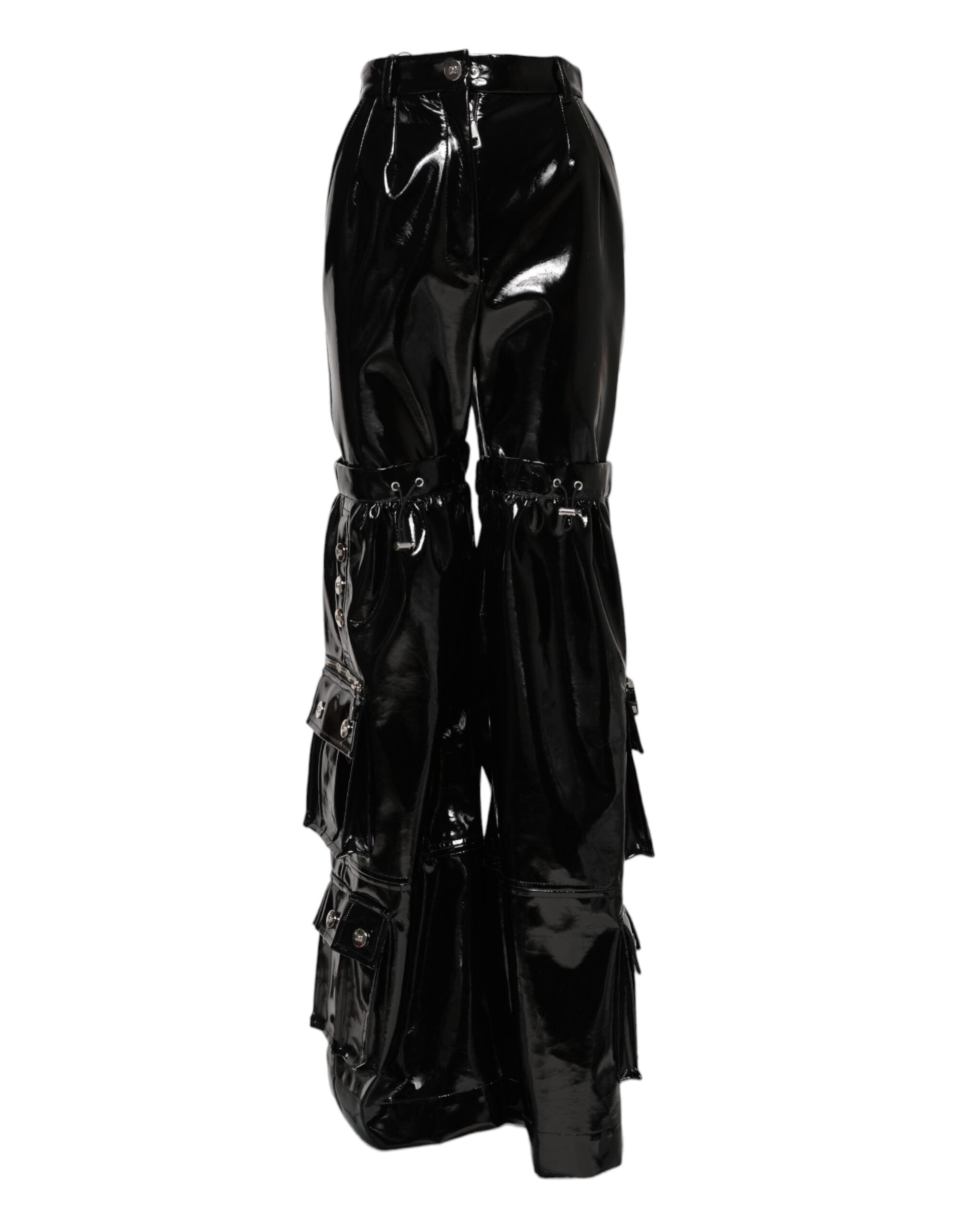 Pantalons cargo noir à taille haute de Dolce & Gabbana, coupe bootcut et style tendance, en tissu robuste avec poches latérales.