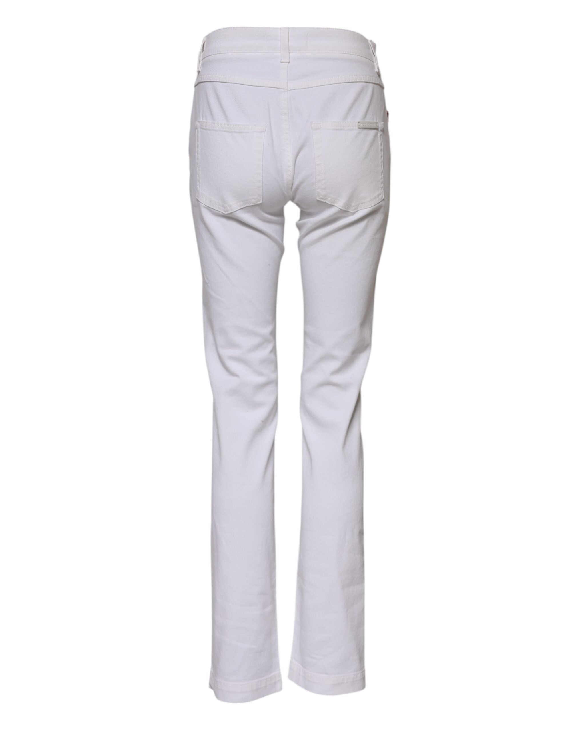 Jeans en denim blanc à broderie florale Dolce & Gabbana pour femme, style girly avec détails colorés et couture élégante.