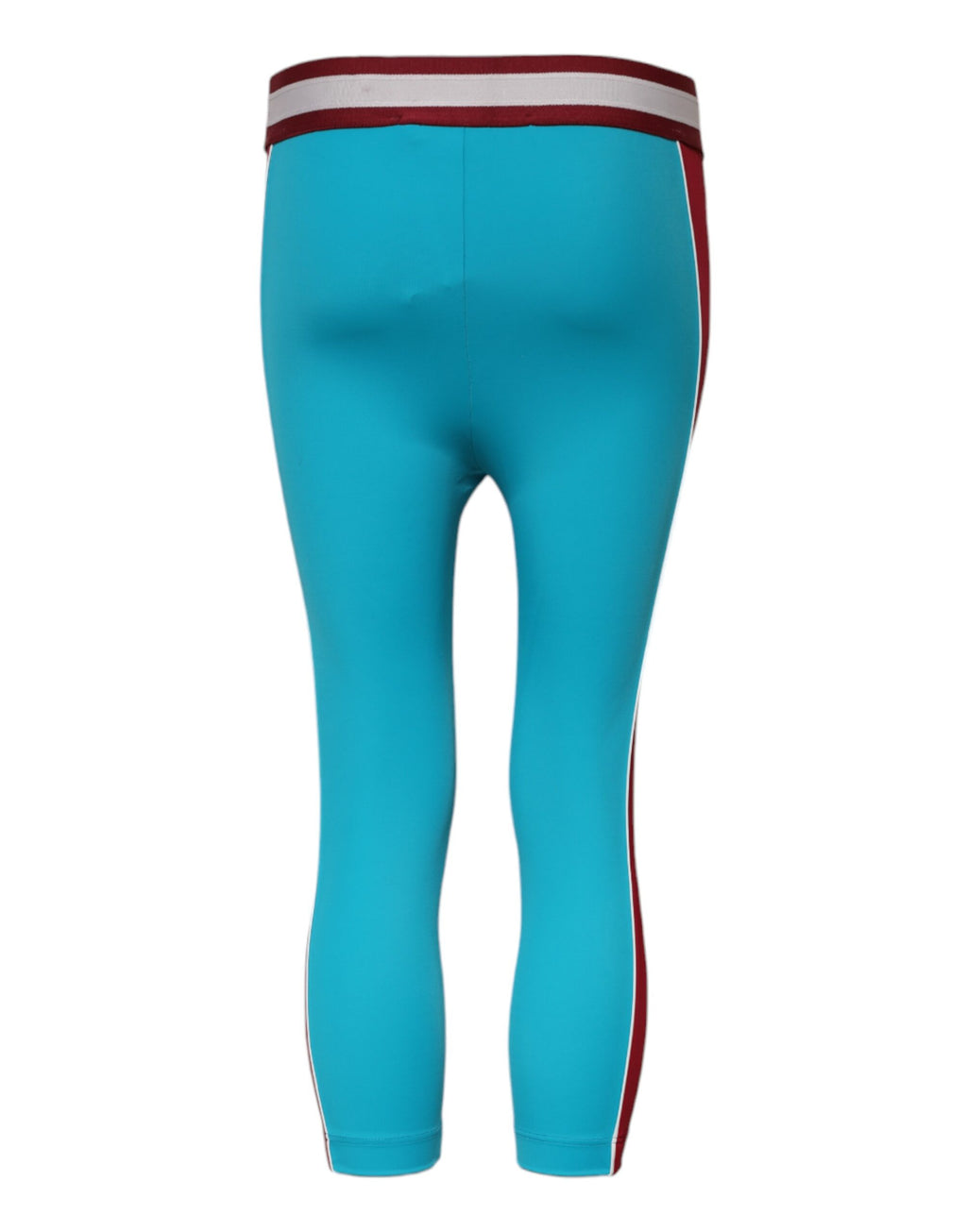 Pantalons Dolce & Gabbana en nylon bleu, coupe slim et cropped, visibles sur cette image.