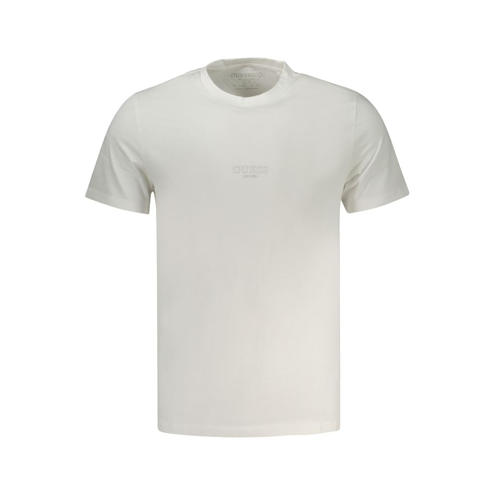 T-shirt blanc en coton pour homme de la marque Guess Jeans, coupe classique et logo Guess visible sur le devant.