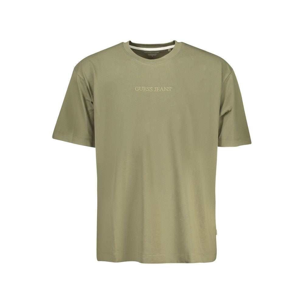 T-shirt vert en coton pour homme de la marque Guess Jeans, vue de face avec col rond et style décontracté.