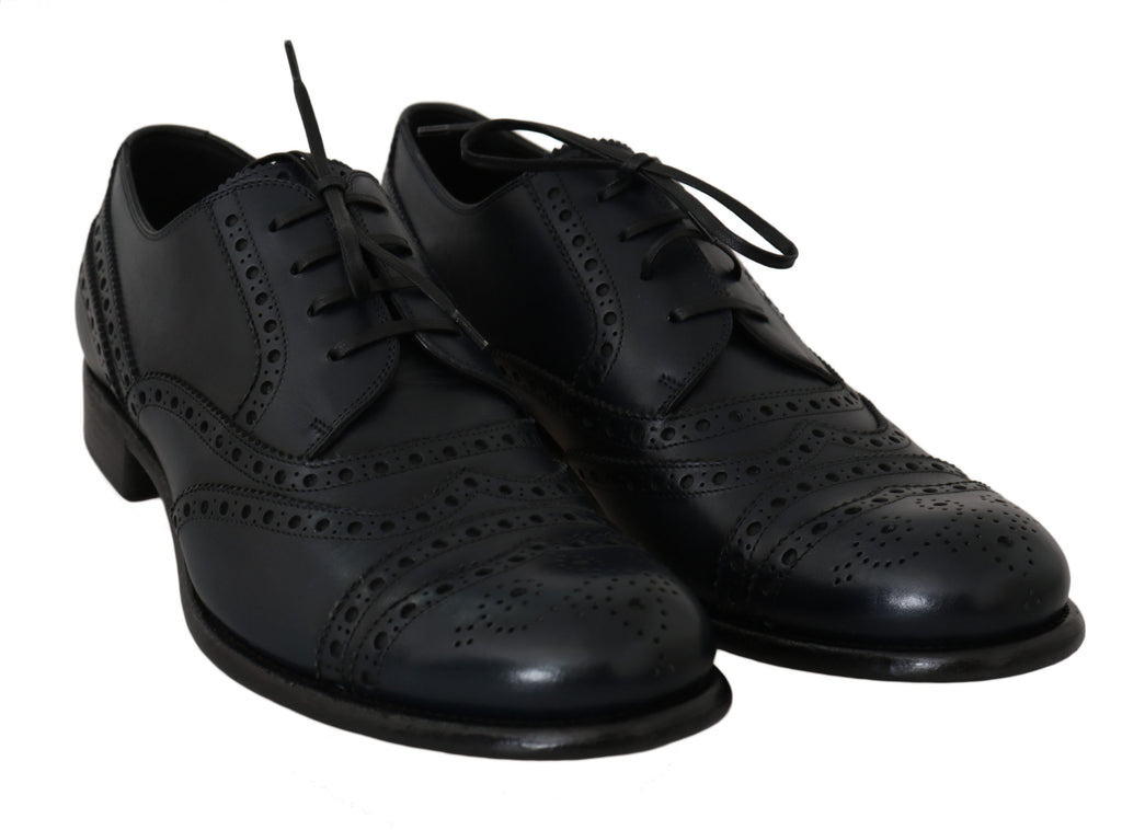 Dolce & Gabbana Oxfords aus dunkelblauem Leder mit Flügelkappe