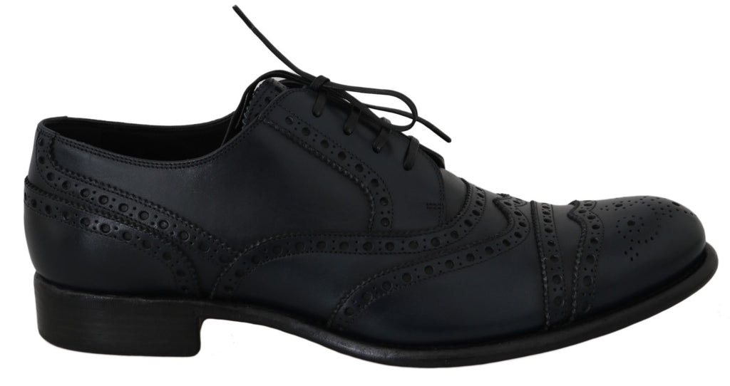 Dolce & Gabbana Oxfords aus dunkelblauem Leder mit Flügelkappe