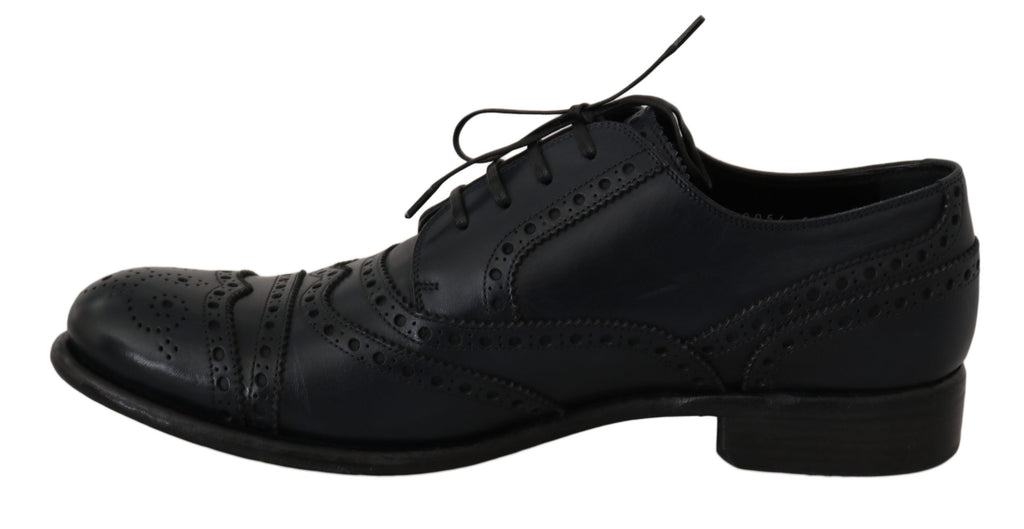 Dolce & Gabbana Oxfords aus dunkelblauem Leder mit Flügelkappe