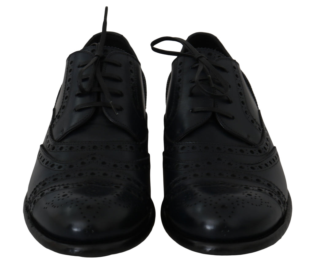 Dolce & Gabbana Oxfords aus dunkelblauem Leder mit Flügelkappe