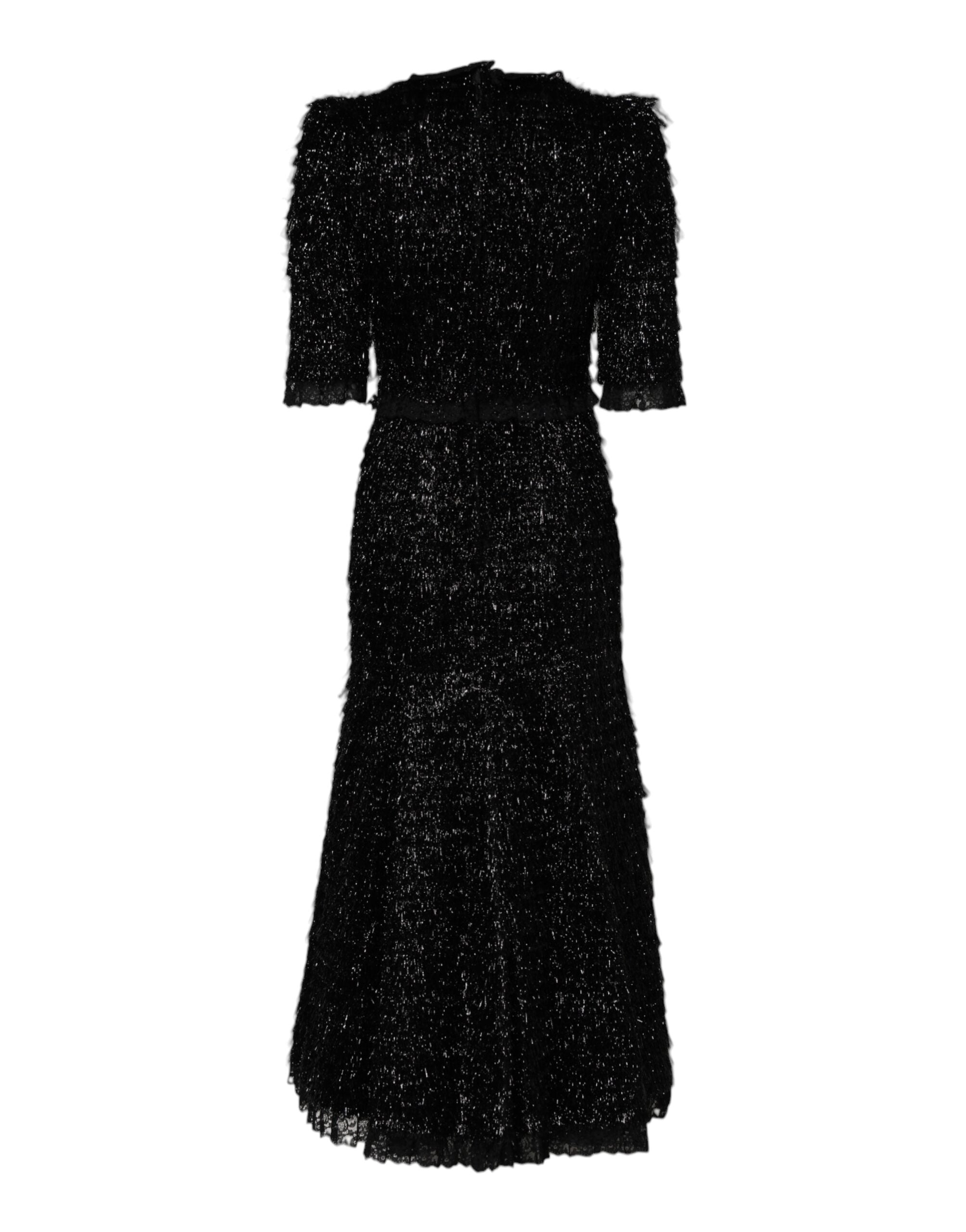 Robe midi en polyester noir métallisé de style trapèze de Dolce & Gabbana, élégante et sophistiquée.