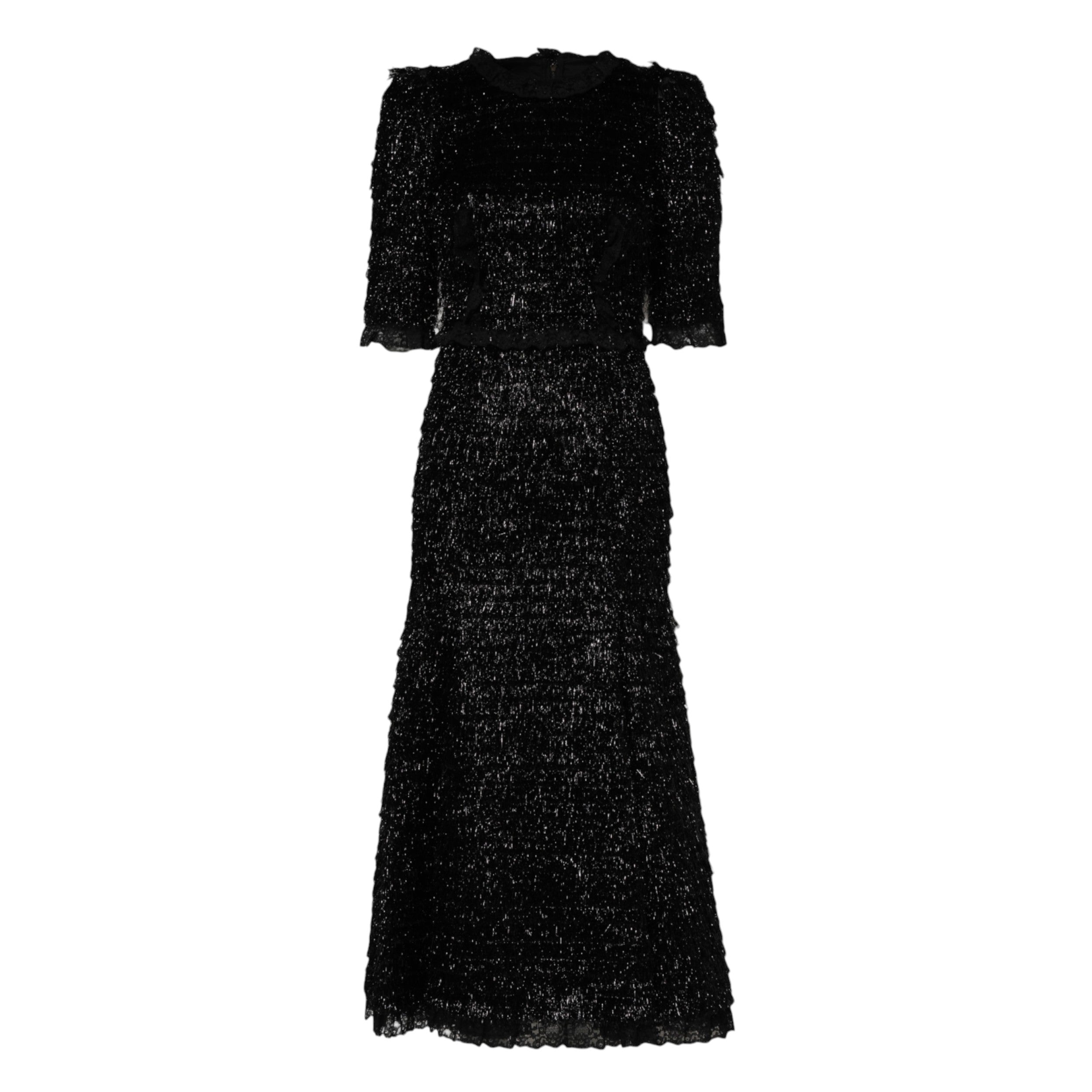 Robe midi évasée en polyester noir métallisé de Dolce & Gabbana, style élégant et moderne.