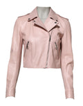 Veste en cuir rose clair pour femme de la marque Dolce & Gabbana, col en cuir et style biker.