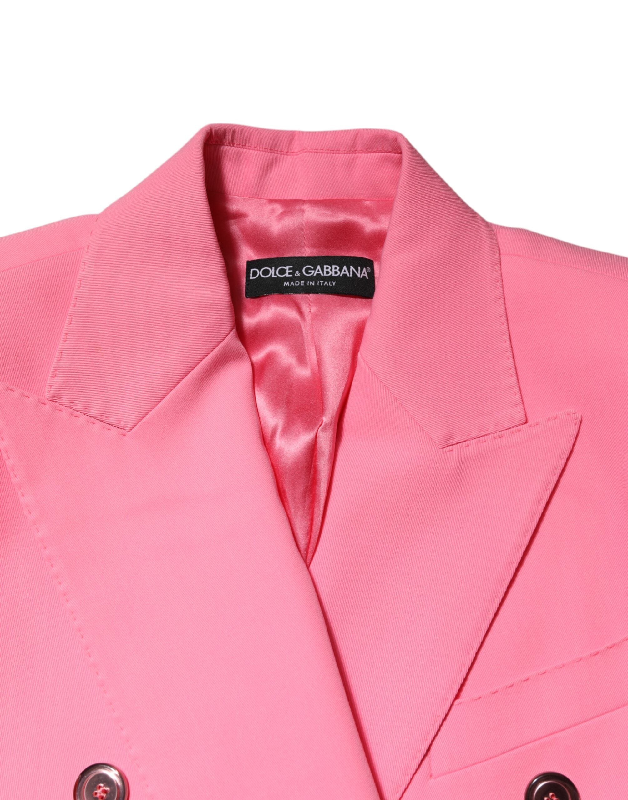 Manteau femme double-boutonnage rose Dolce & Gabbana, veste élégante en tissu léger avec col et poches latérales.