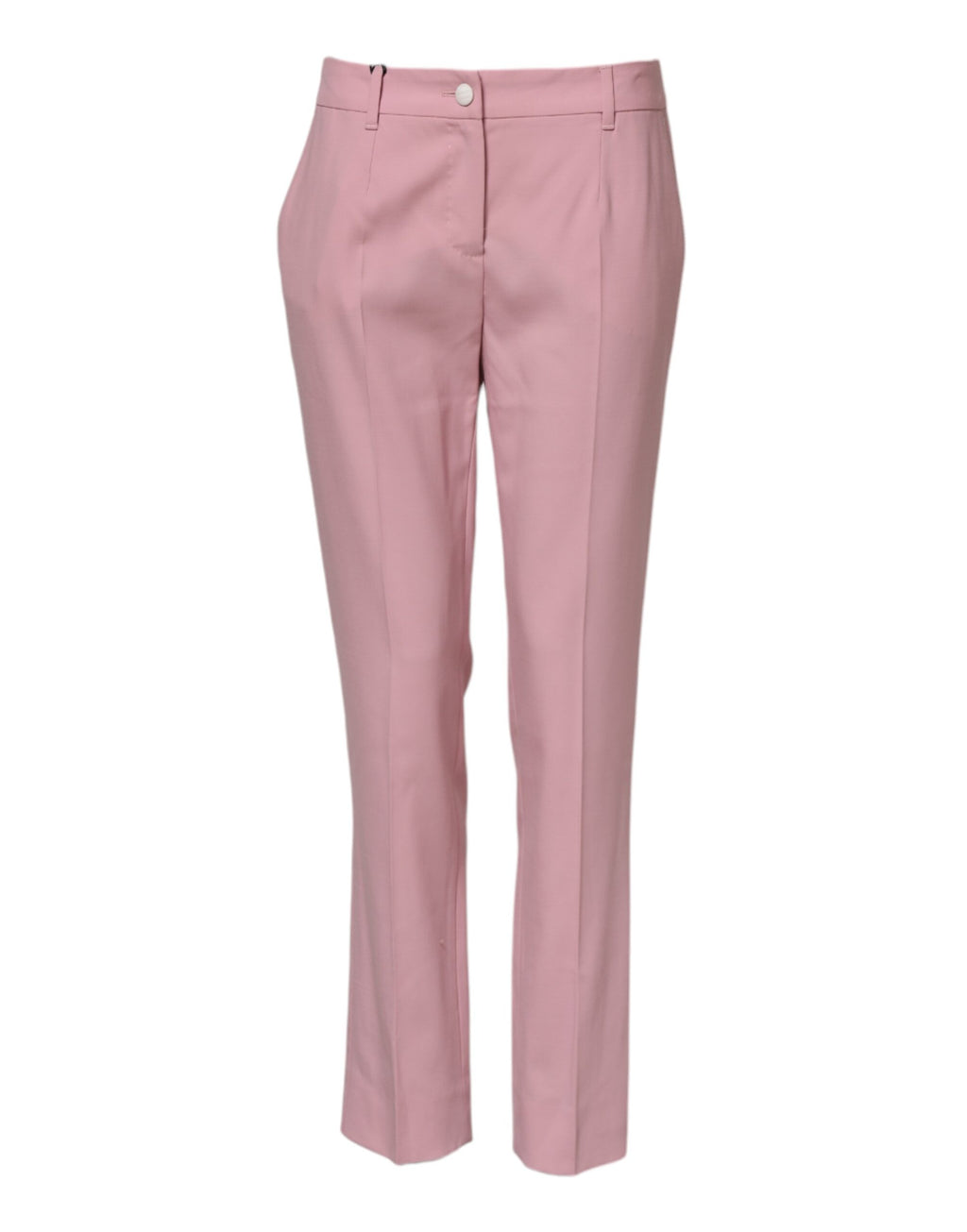 Pantalons en laine rose de coupe tapered à taille moyenne de Dolce & Gabbana, vue de face.