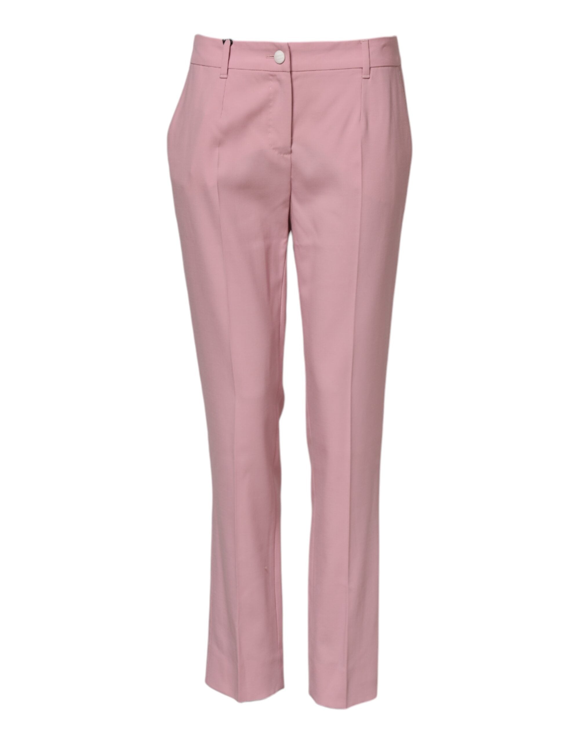 Pantalons en laine rose de coupe tapered à taille moyenne de Dolce & Gabbana, vue de face.