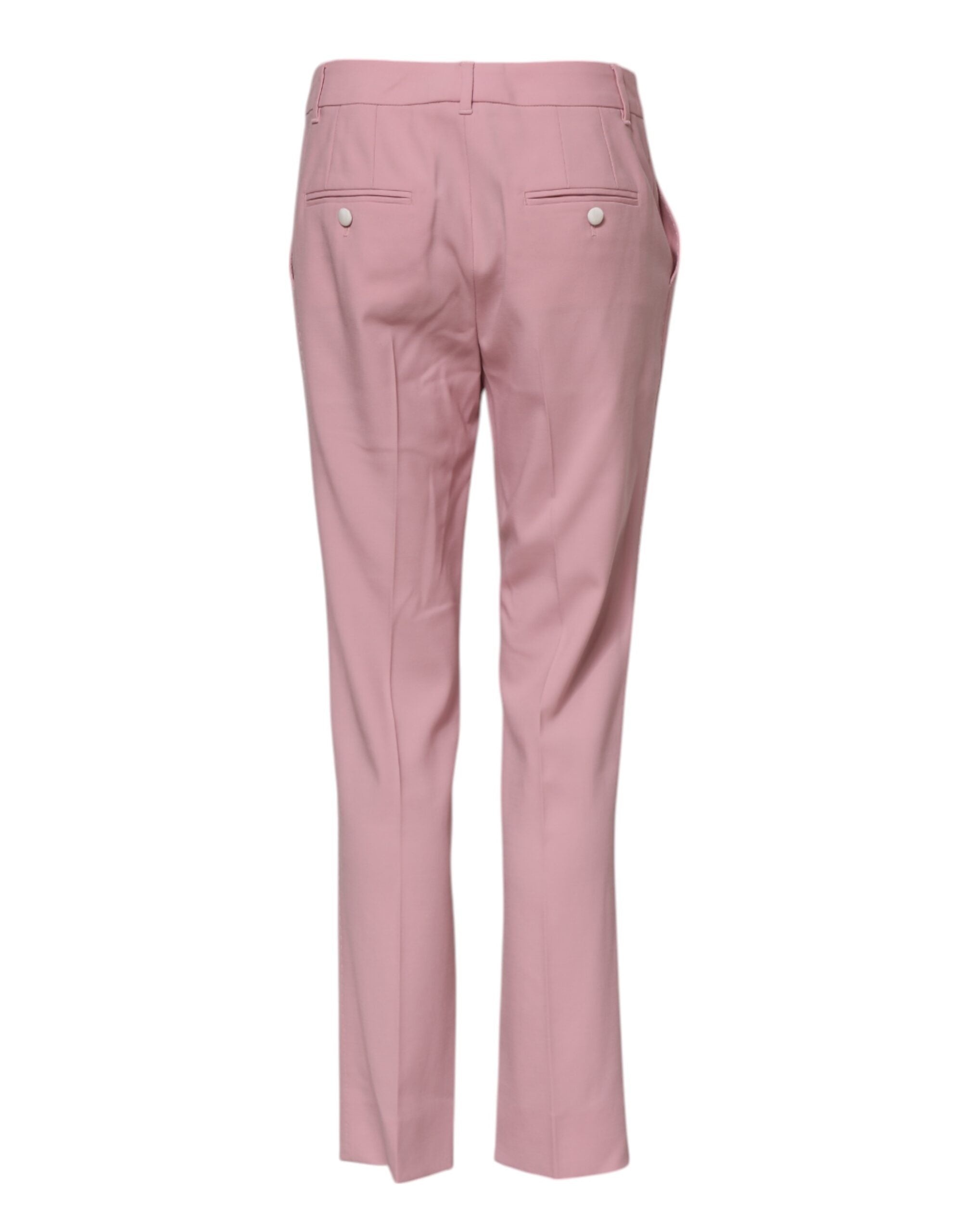 Pantalon en laine rose Dolce & Gabbana taille moyenne, coupe tapered, vue de face.