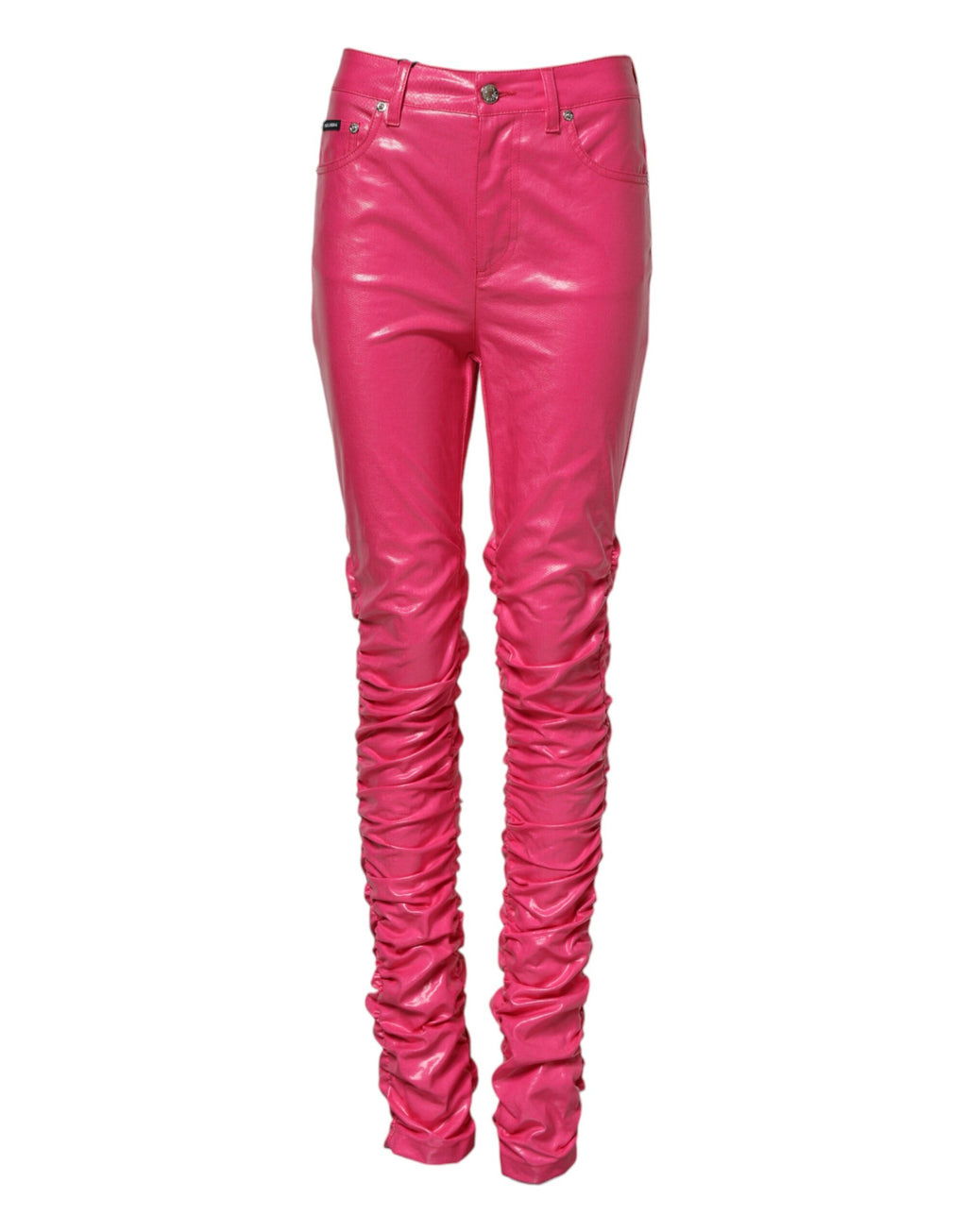 Jeans skinny en denim rose à taille haute de Dolce & Gabbana, coupe ajustée et couture élégante.